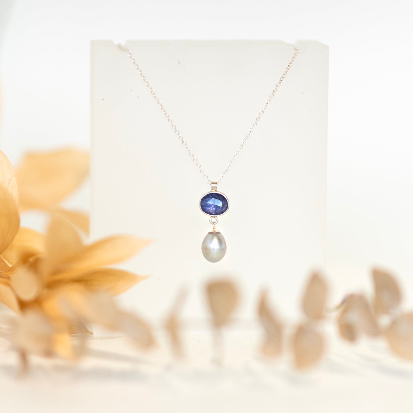 Andrea Mueller, Tanzanite + Grey Pearl Necklace
