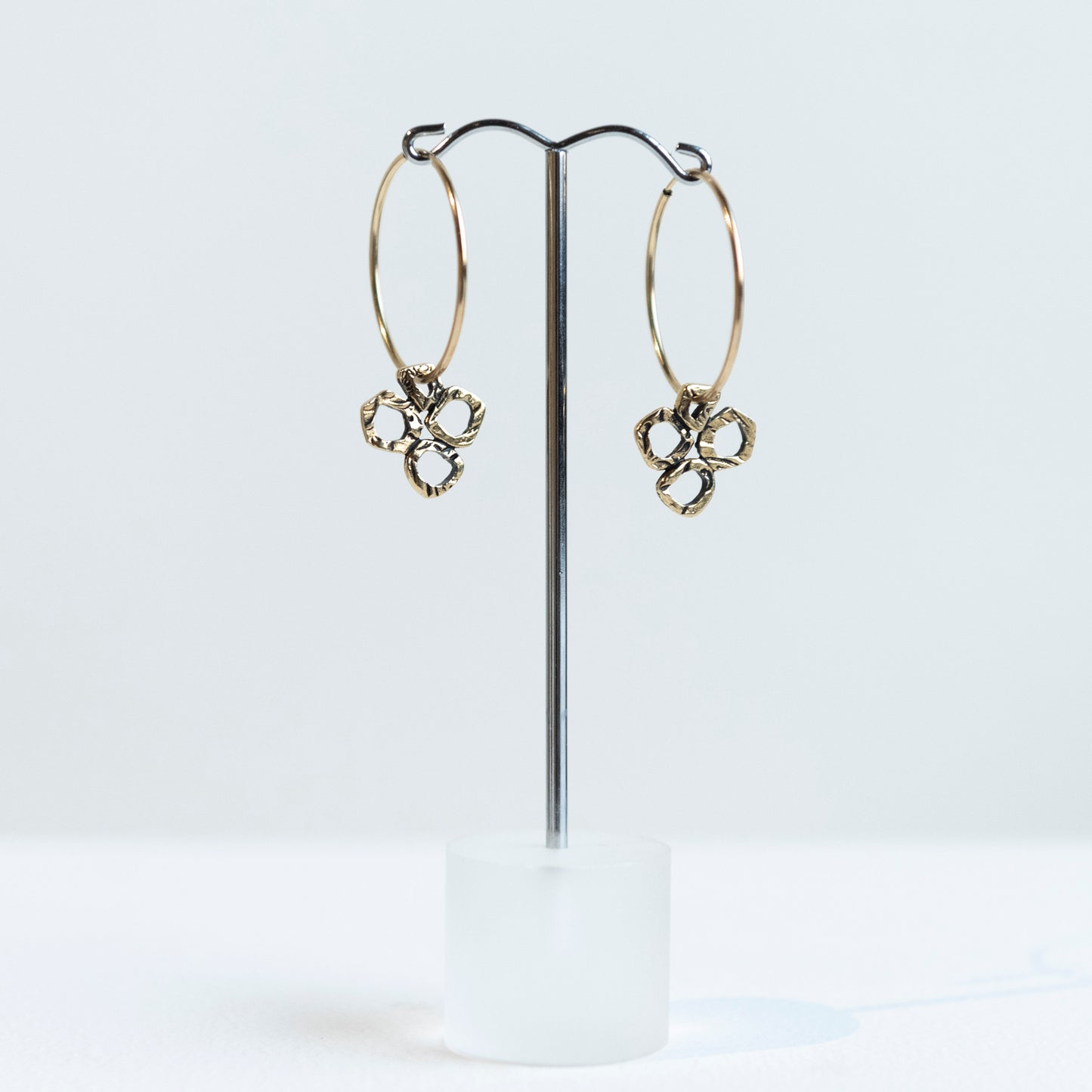 Brenda Wong, Gold Hoops with Clover Charms