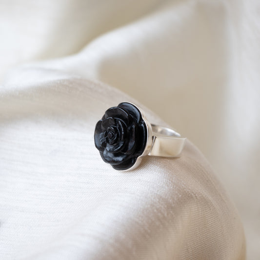 Alexandra Temple, Obsidian Rose Silver Ring
