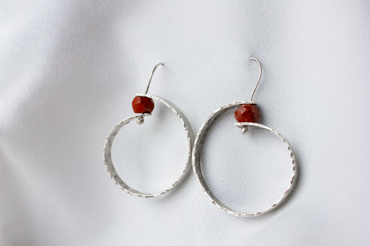 Galili Ellis, Silver Circle Earrings with Jasper Stones