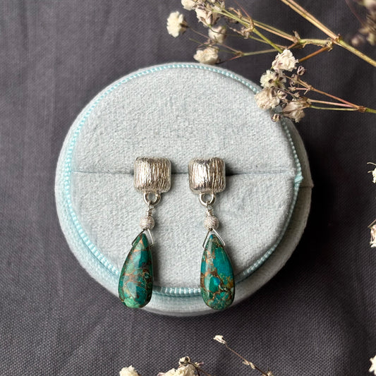 Kathryn Rebecca, Small Cushion Silver and Turquoise Earrings