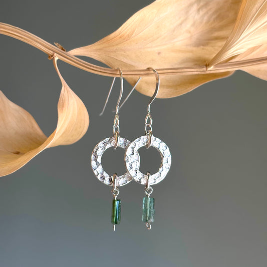 Brenda Wong, Silver Circle Tourmaline Earrings
