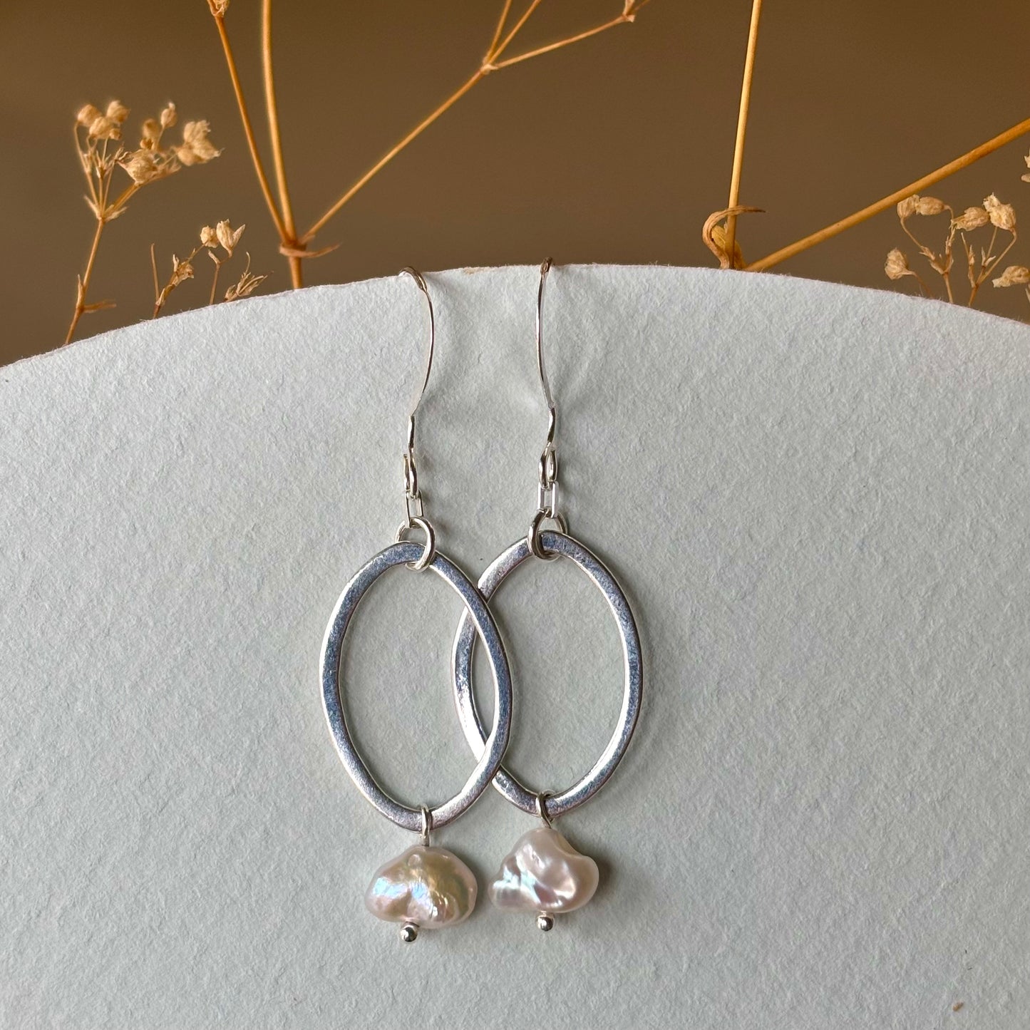 Brenda Wong, Silver Marquise Ring and Pearl Earrings
