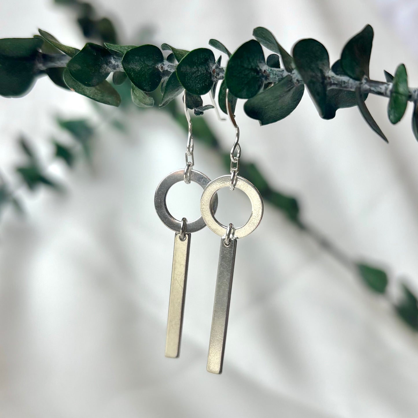 Brenda Wong, Silver Circle and Bar Earrings