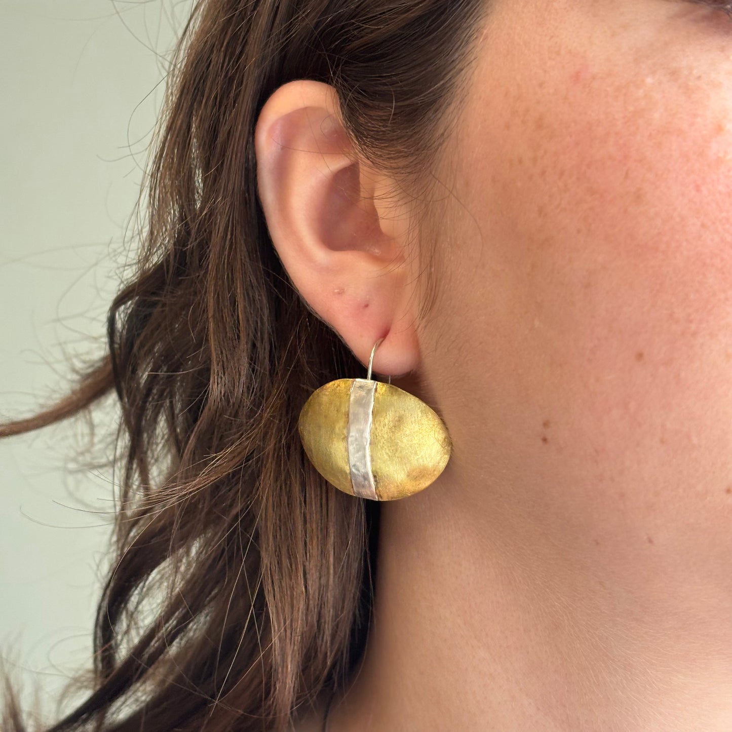Galili Ellis, Brass Convex Circles with Silver Applique Earrings