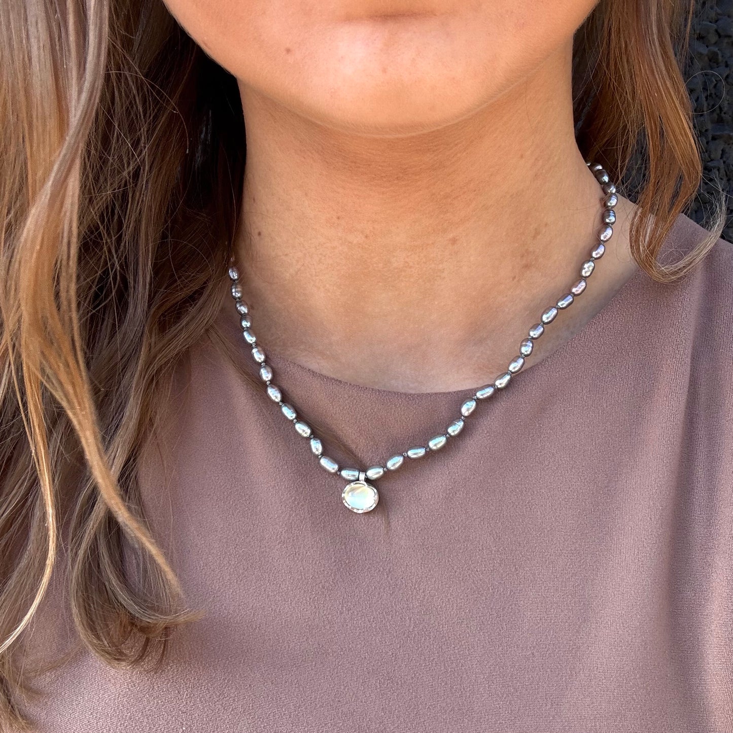 Andrea Mueller, Pearl and Prehnite Necklace