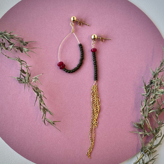 Hailey Jane, Mismatch Gem and Chain Earrings