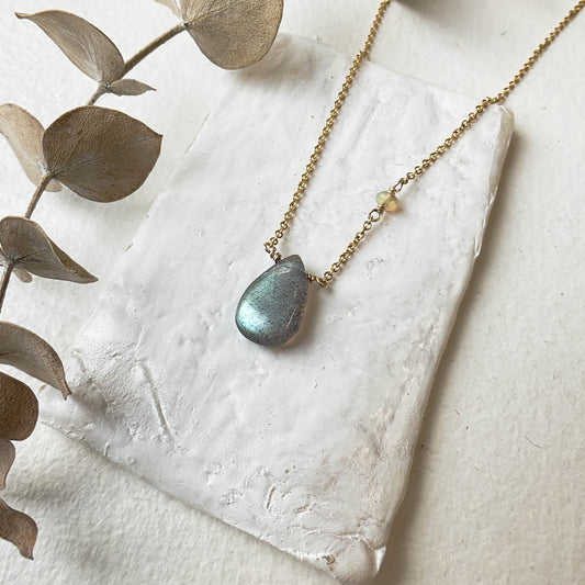 Kathryn Rebecca, Pear Labradorite Gold Necklace