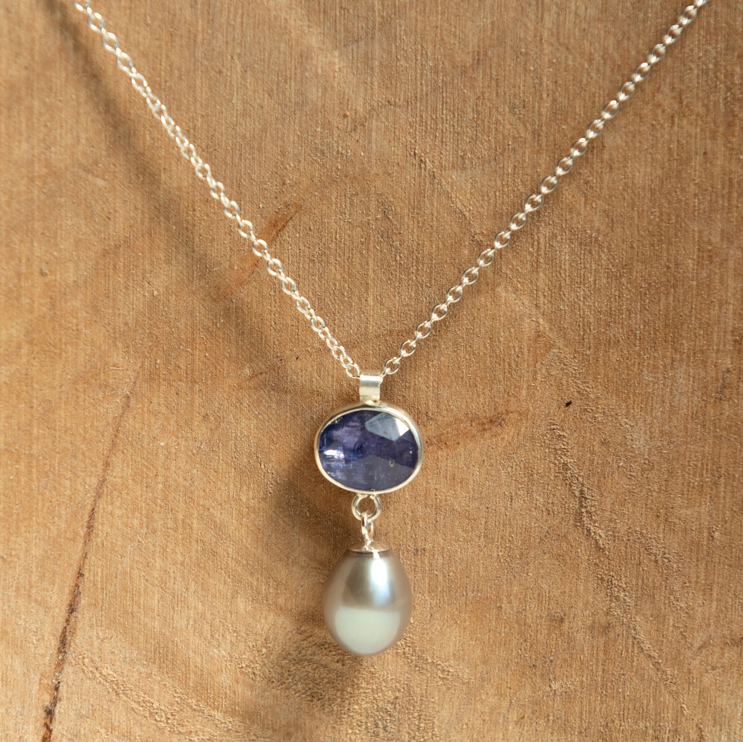 Andrea Mueller, Tanzanite + Grey Pearl Necklace
