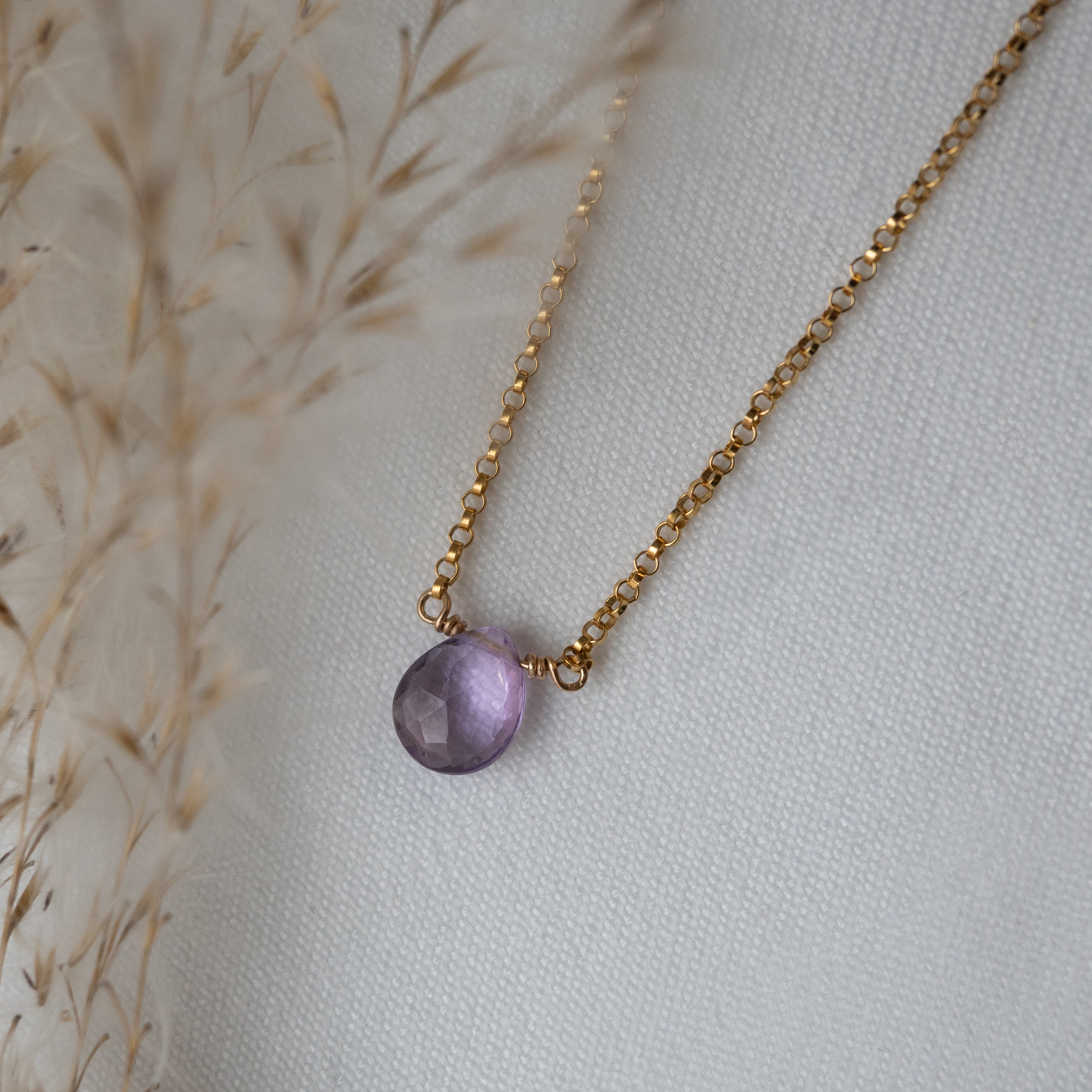 Kathryn Rebecca, Amethyst Pear Gold Necklace-1