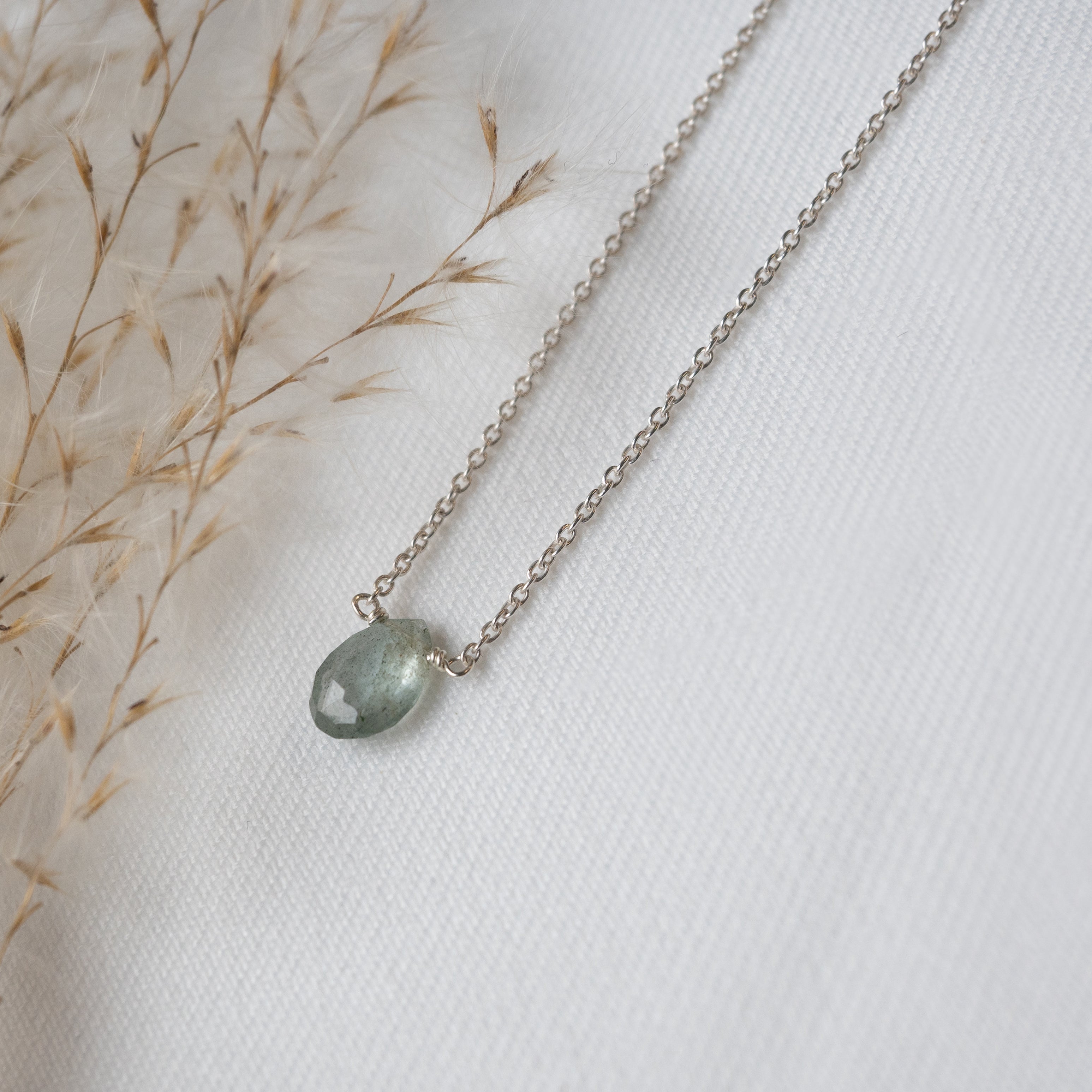 Kathryn Rebecca, Moss Aquamarine Pear Necklace