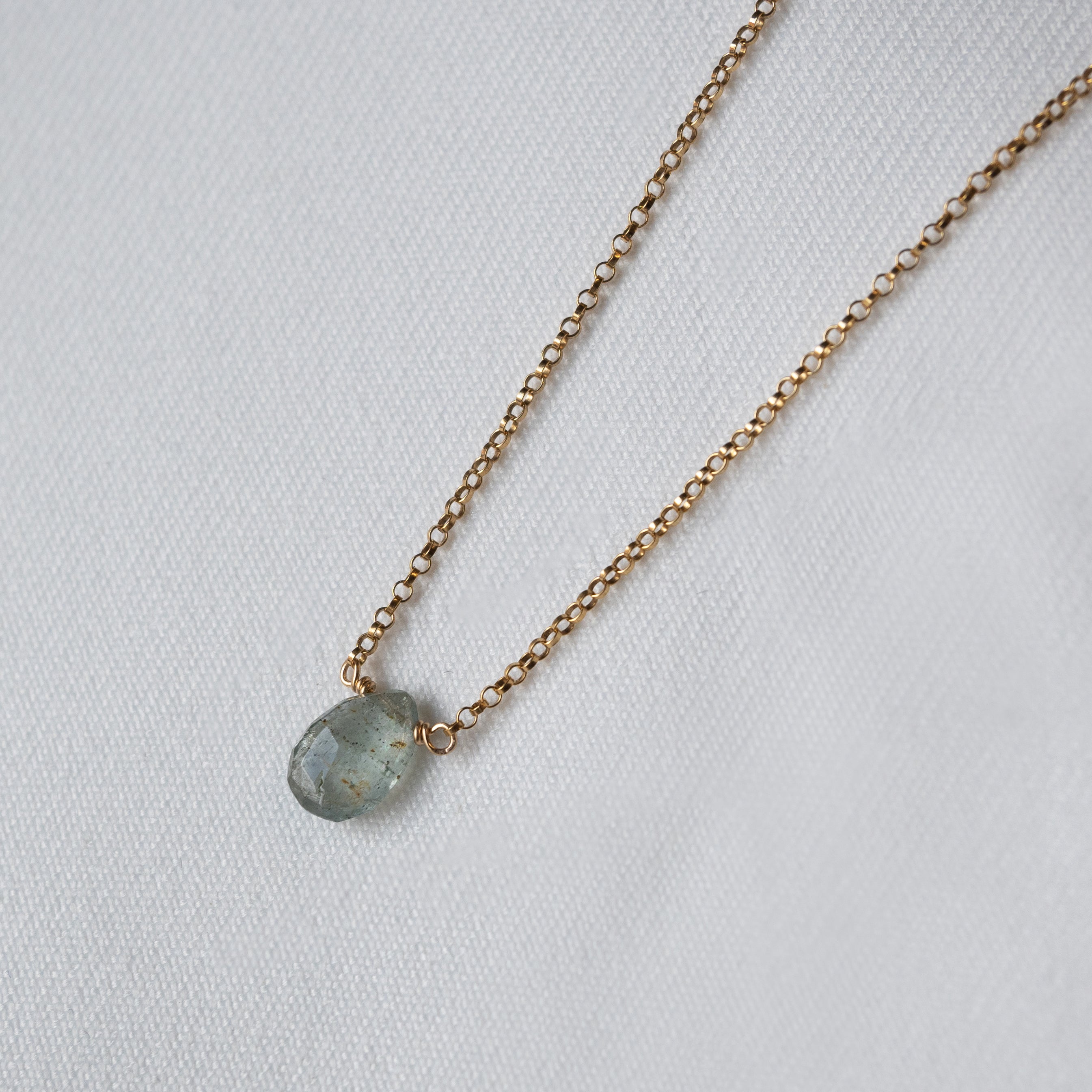 Kathryn Rebecca, Moss Aquamarine Pear Gold Necklace-2