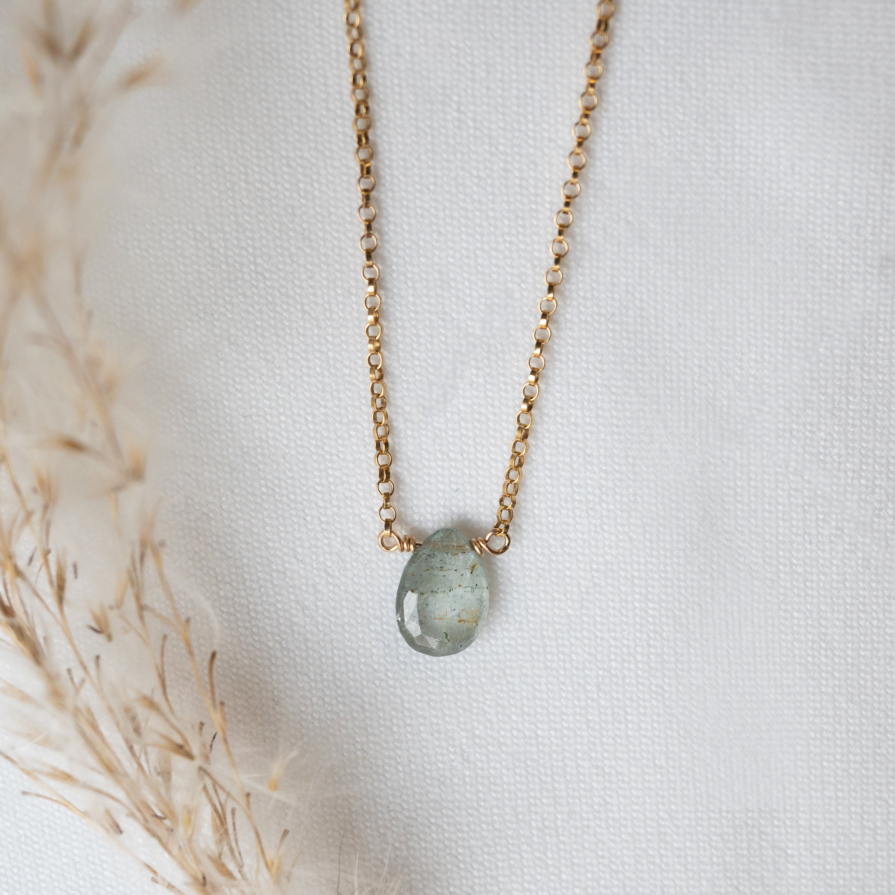 Kathryn Rebecca, Moss Aquamarine Pear Gold Necklace-1