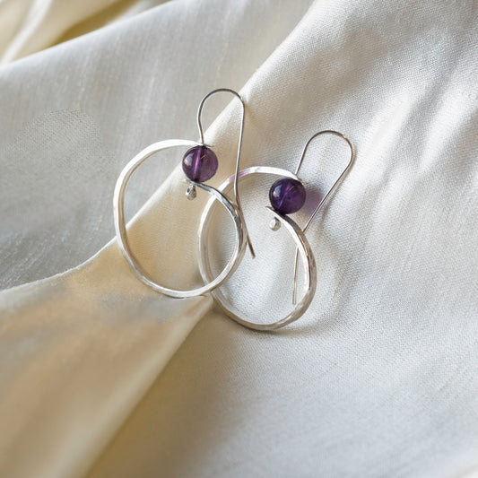 Galili Ellis, Curled Brass Dangles with Amethyst Stones
