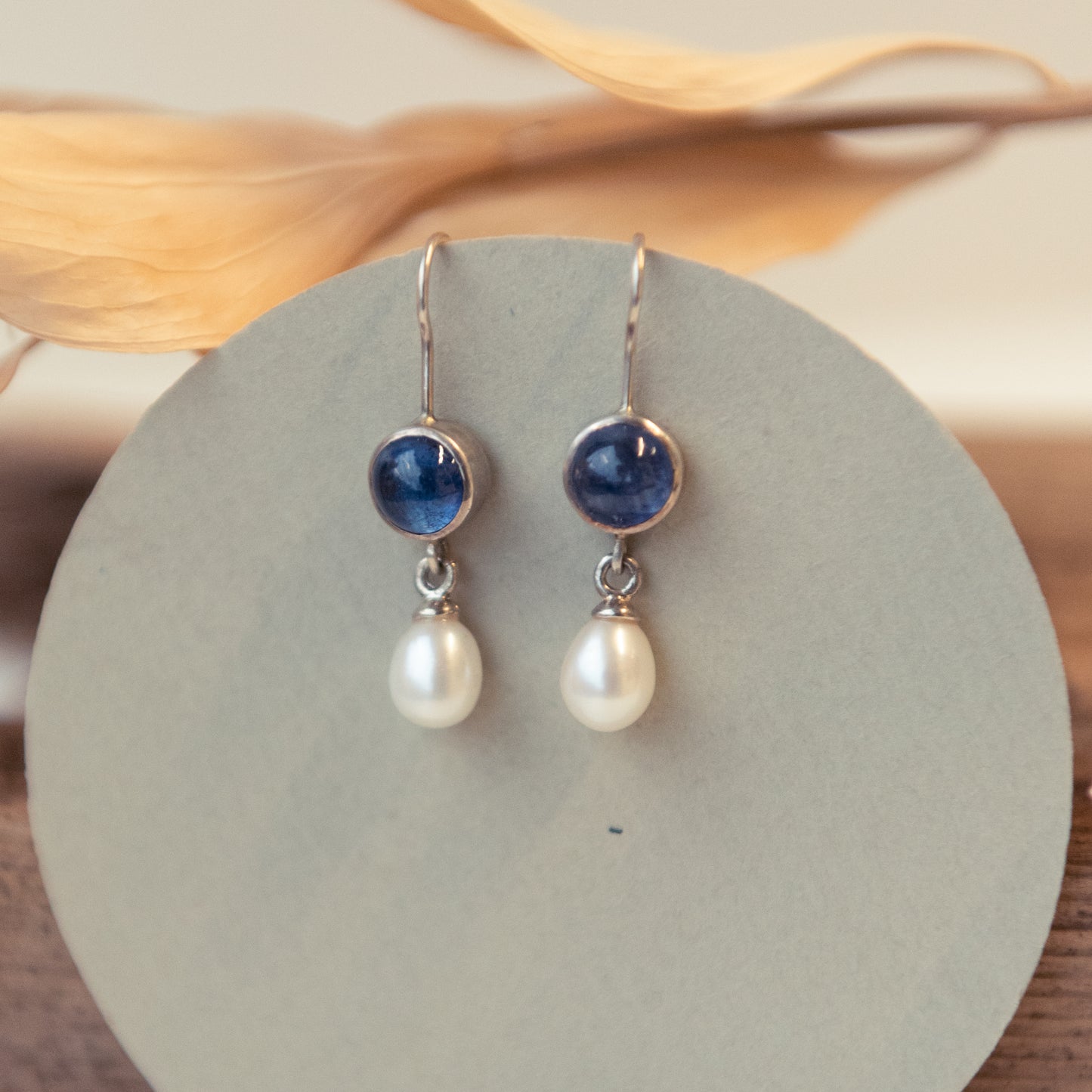 Andrea Mueller, Sapphire + Teardrop pearl earrings