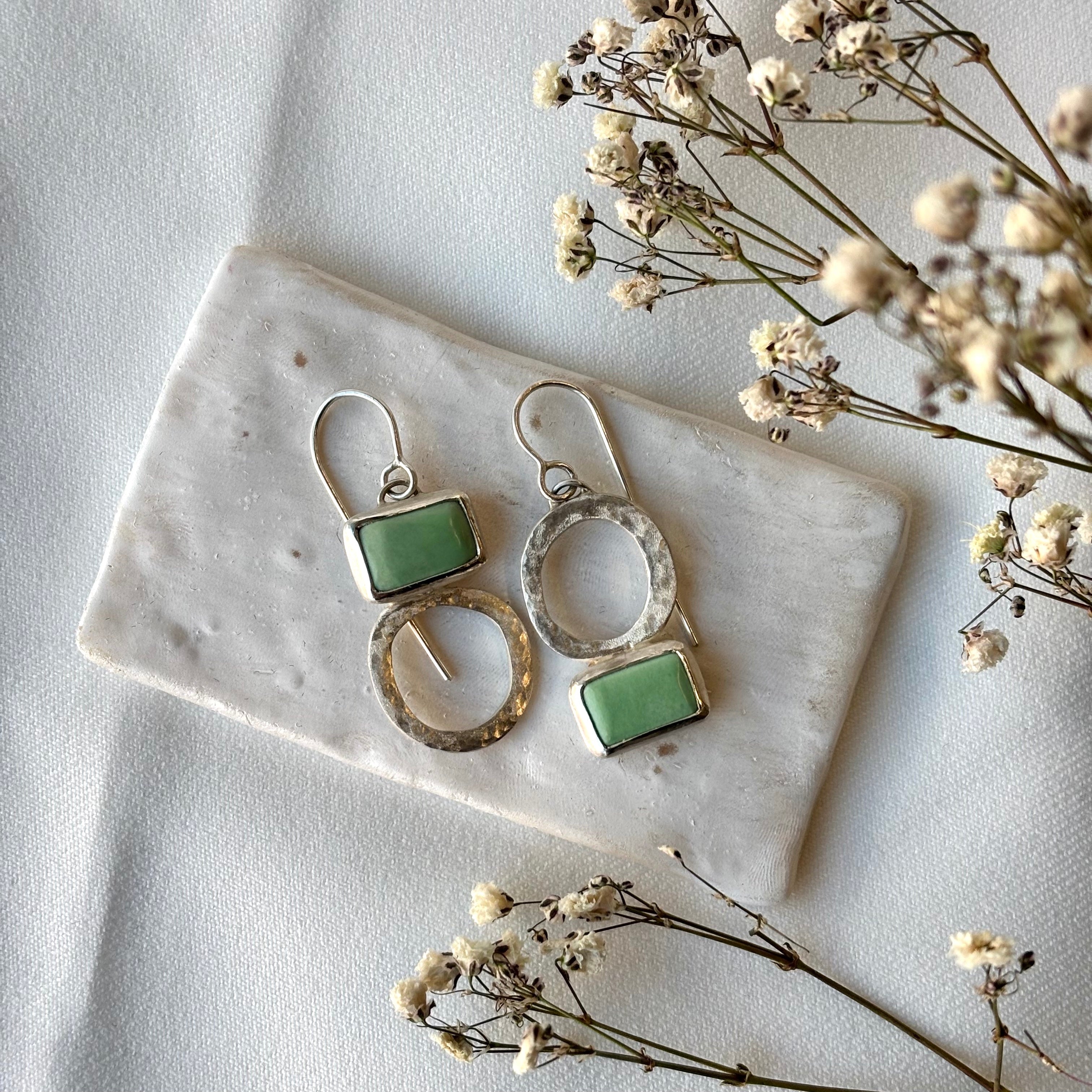 Galili Ellis, Asymmetrical Variscite Silver Earrings