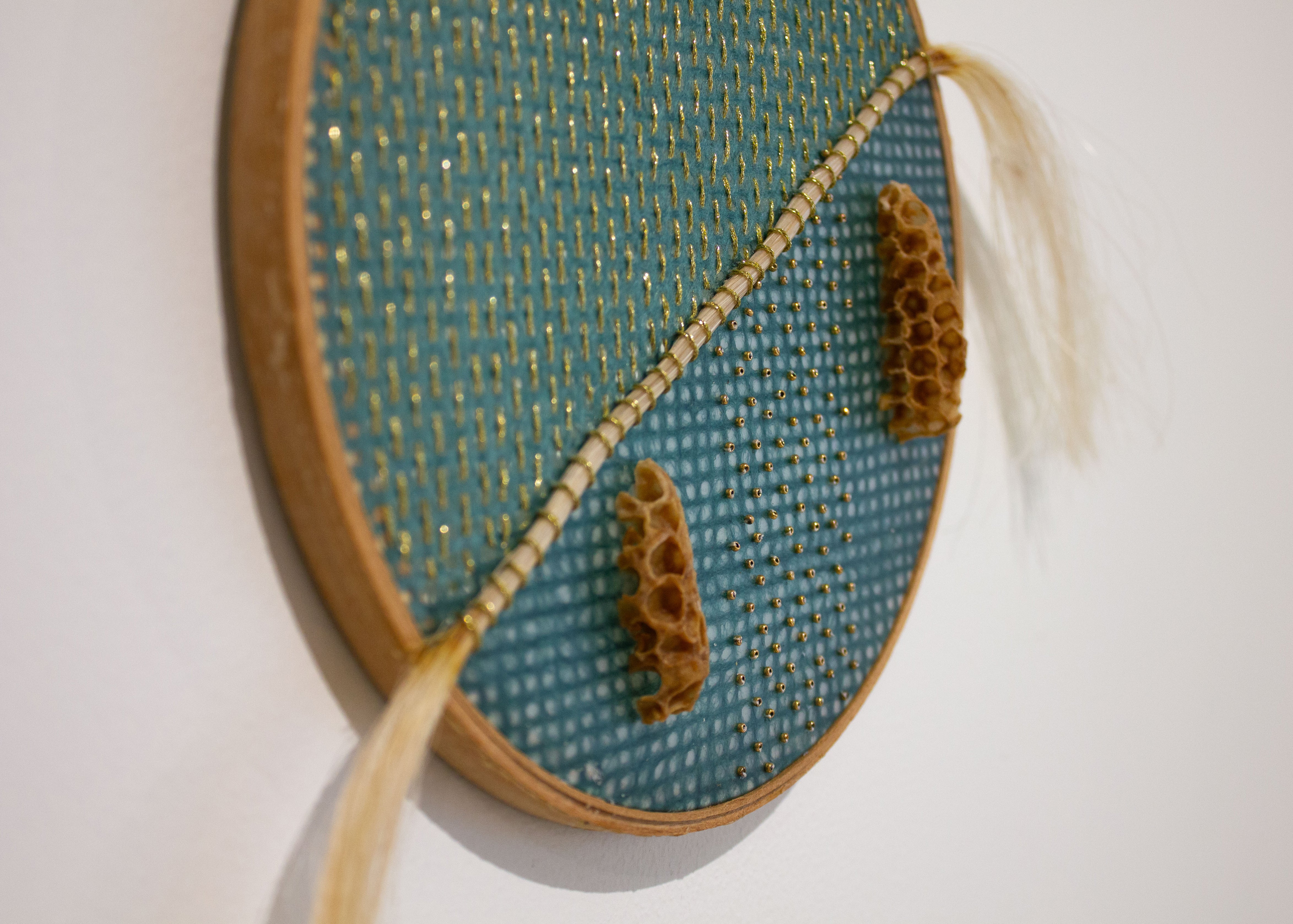 Ava Roth, Burr Comb and Horse Hair, Green and Gold-3