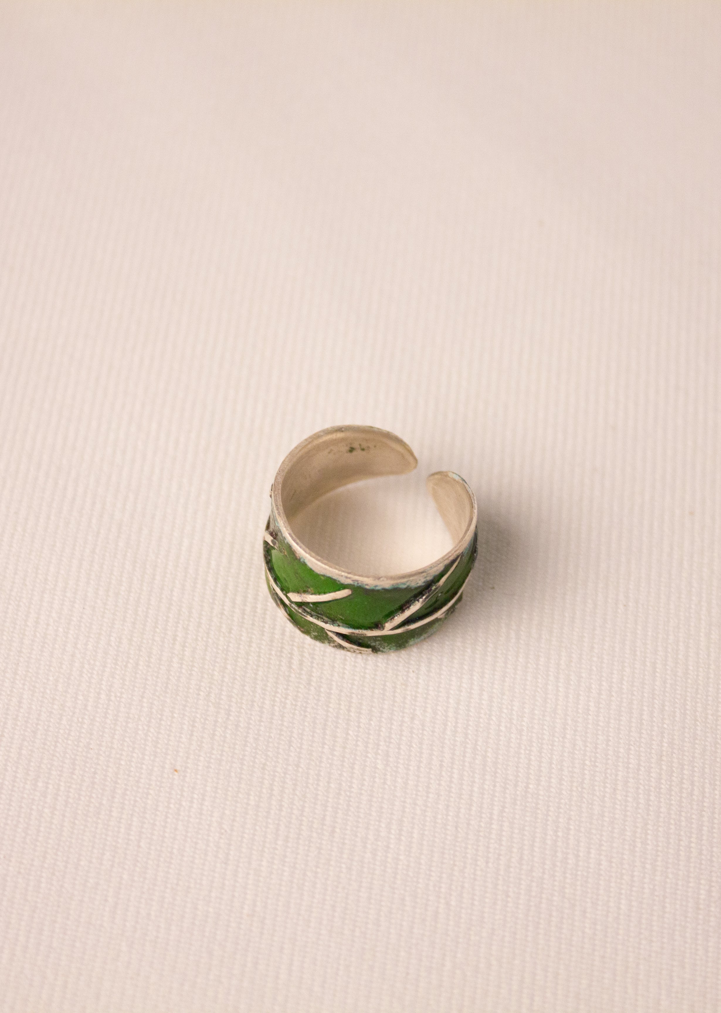 Galili Ellis, Silver and Green Leaf Ring-5