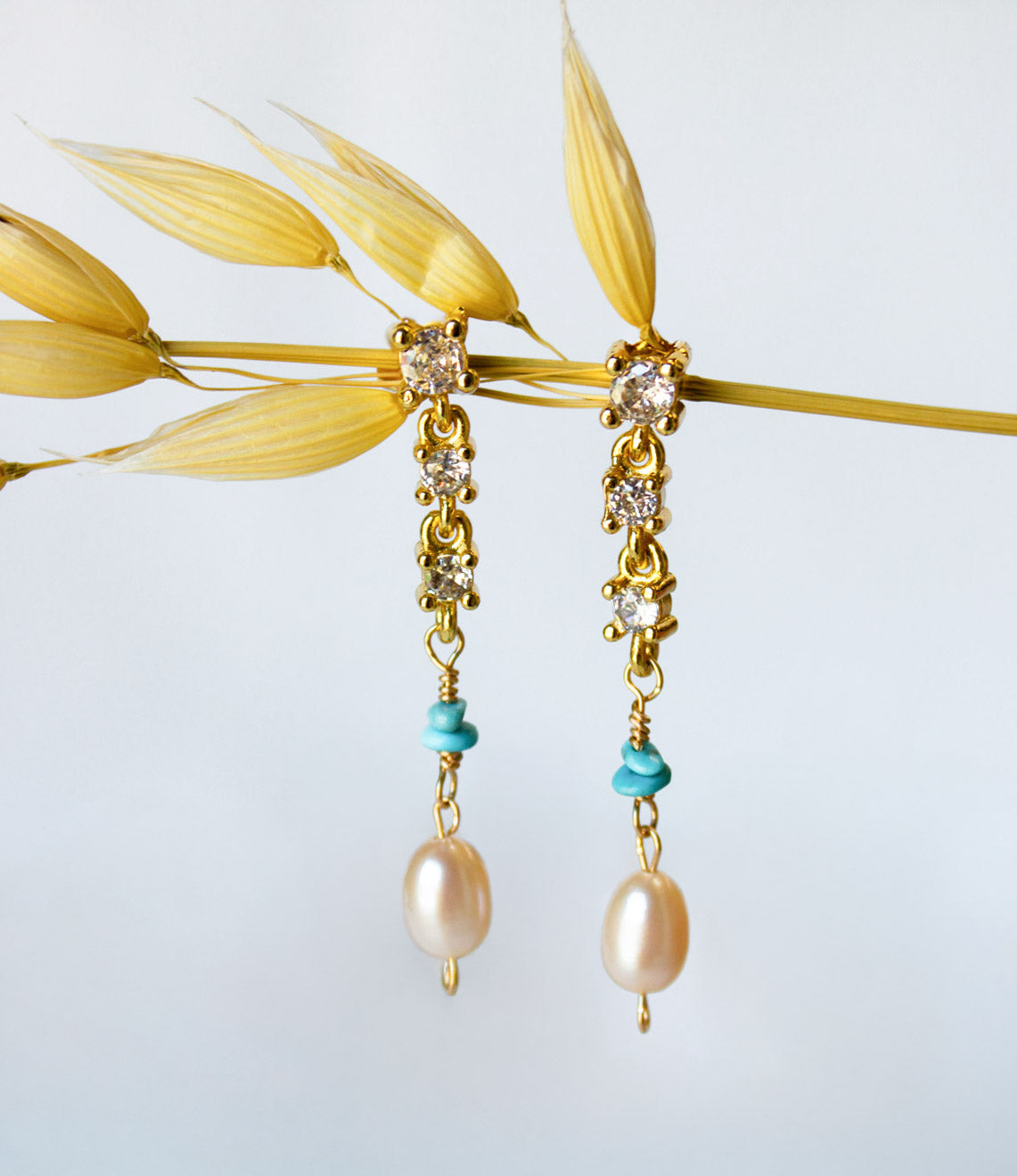Hailey Jane, Turquoise & Pearl Crystal Earrings
