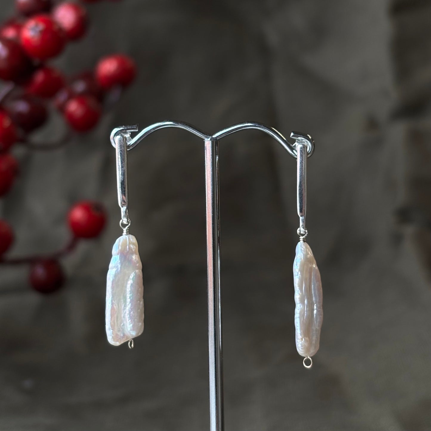 Brenda Wong, Long Bar with Pearl Earrings