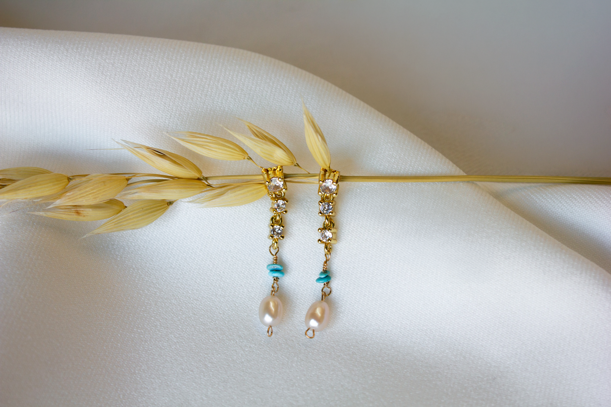 Hailey Jane, Turquoise & Pearl Crystal Earrings-3