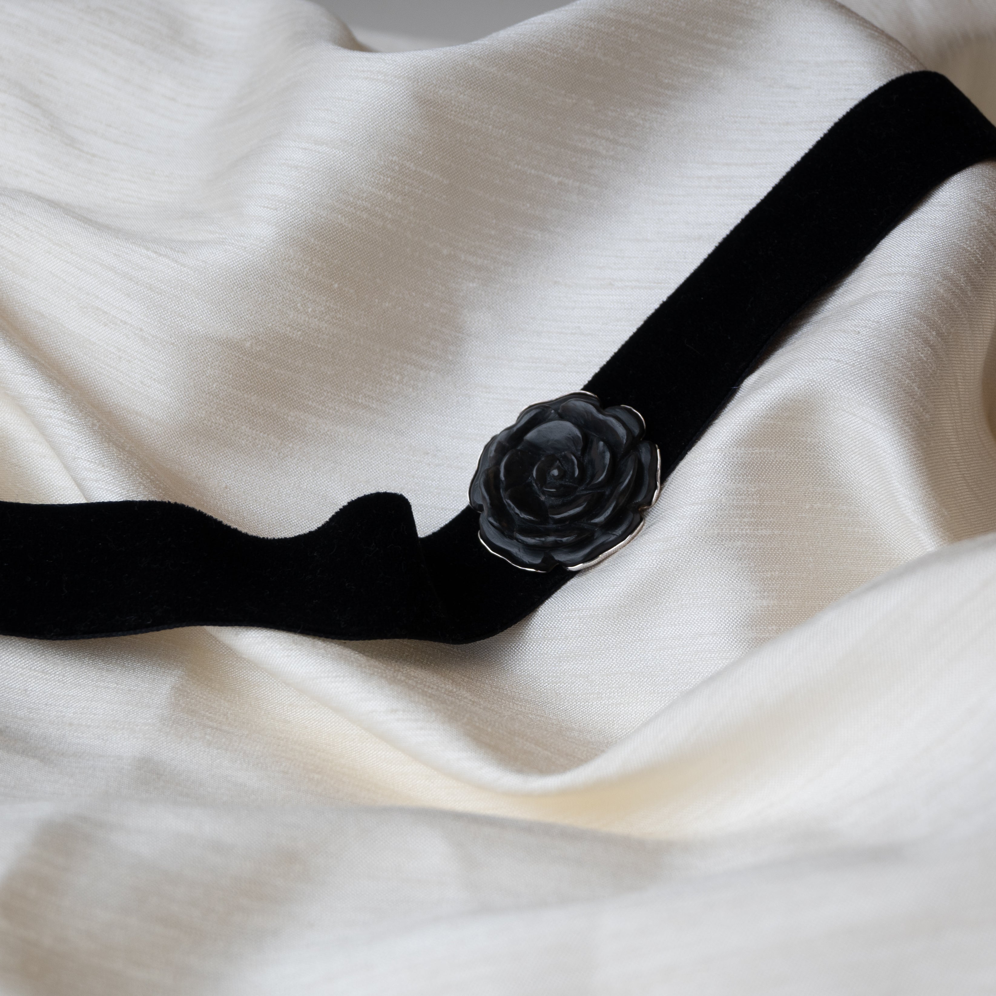 Alexandra Temple, Velvet and Silver Choker with Rose