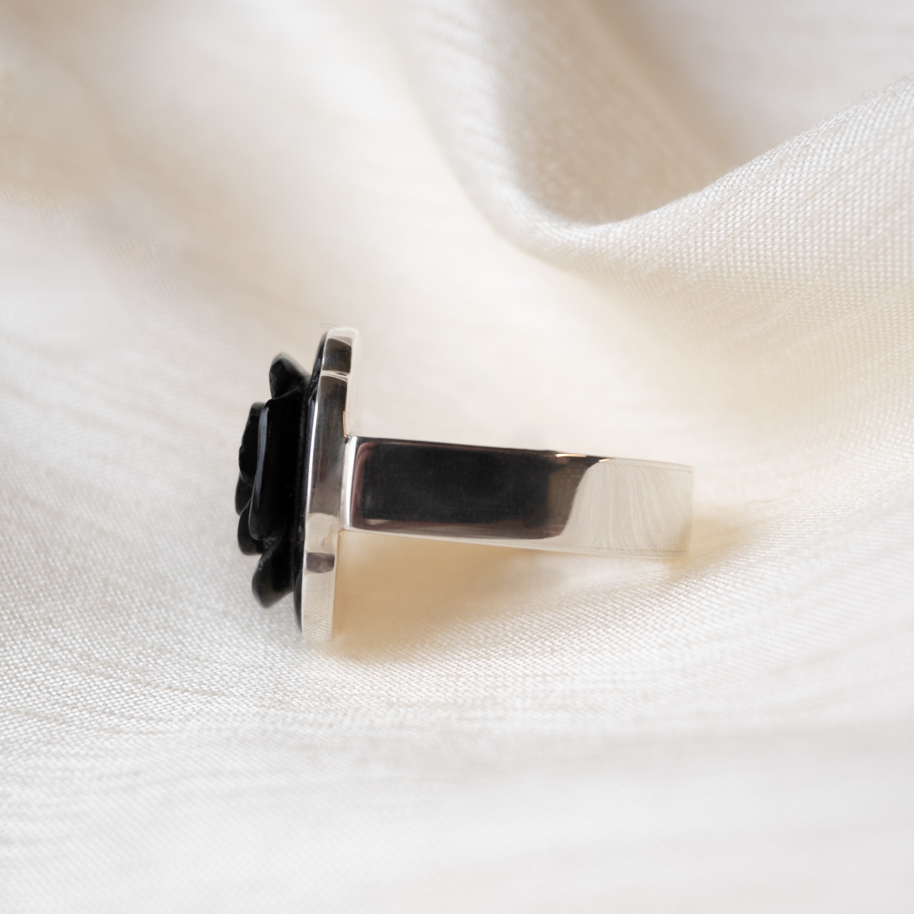 Alexandra Temple, Obsidian Rose Silver Ring