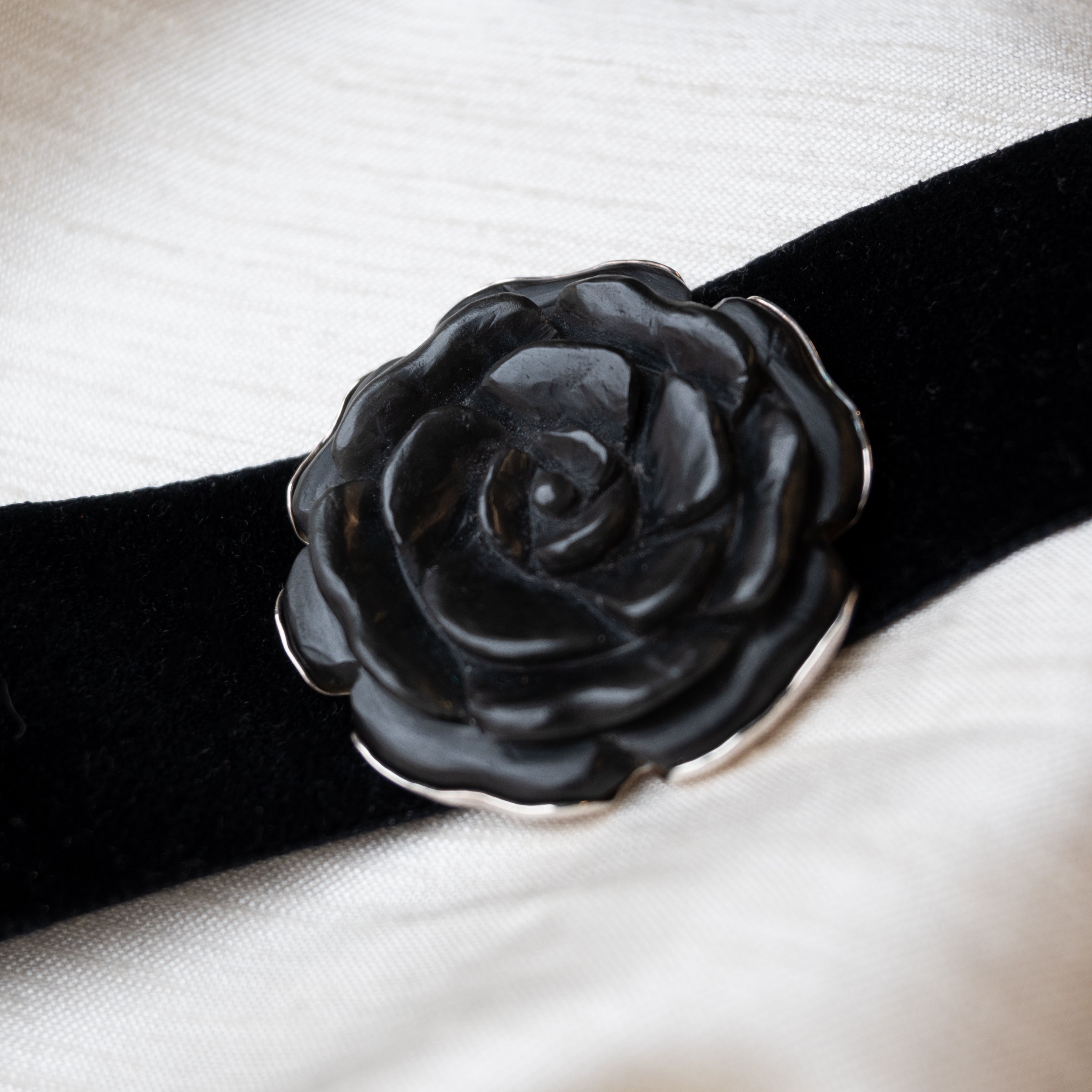 Alexandra Temple, Velvet and Silver Choker with Rose