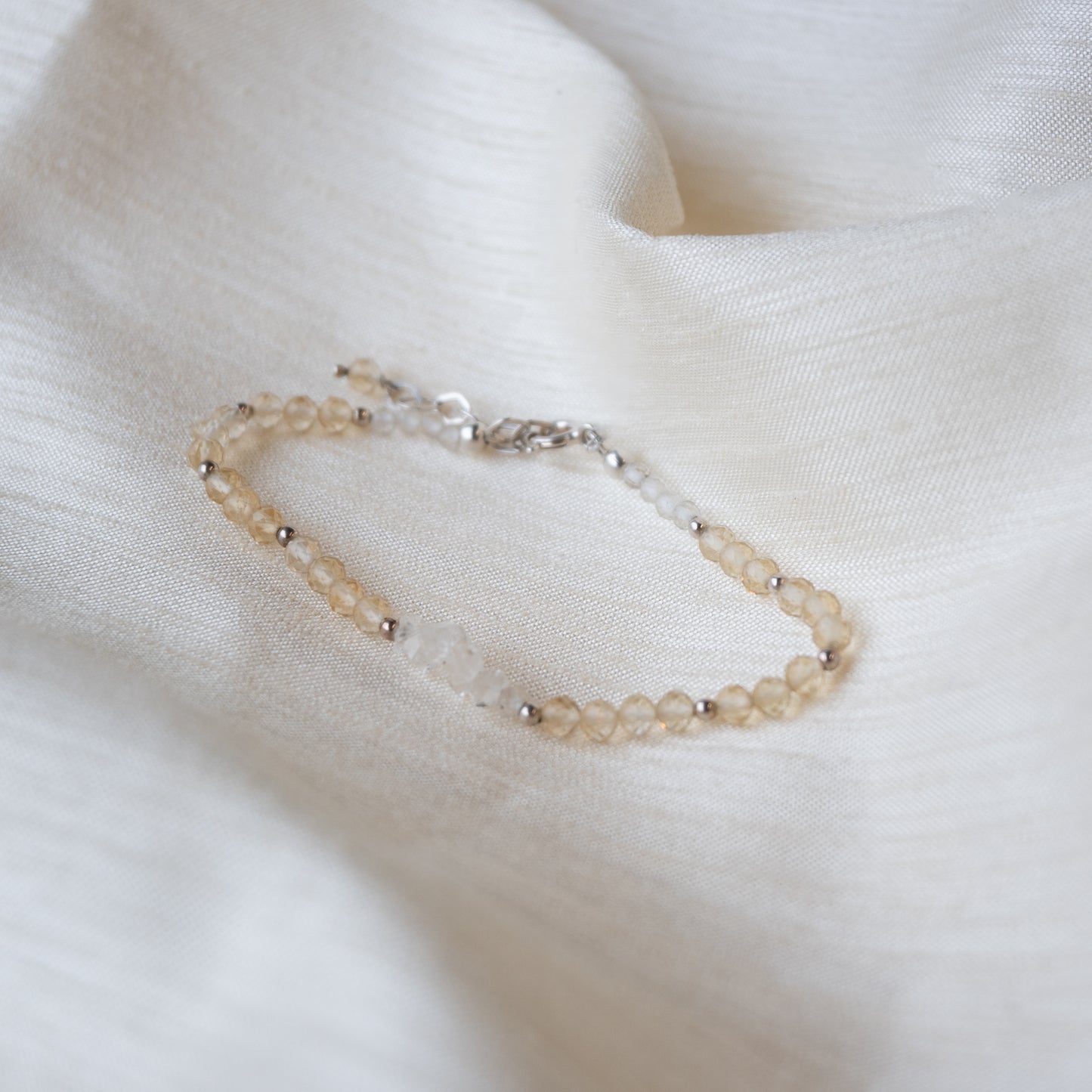 Alexandra Temple, Citrine and Herkimer Quartz Silver Bracelet