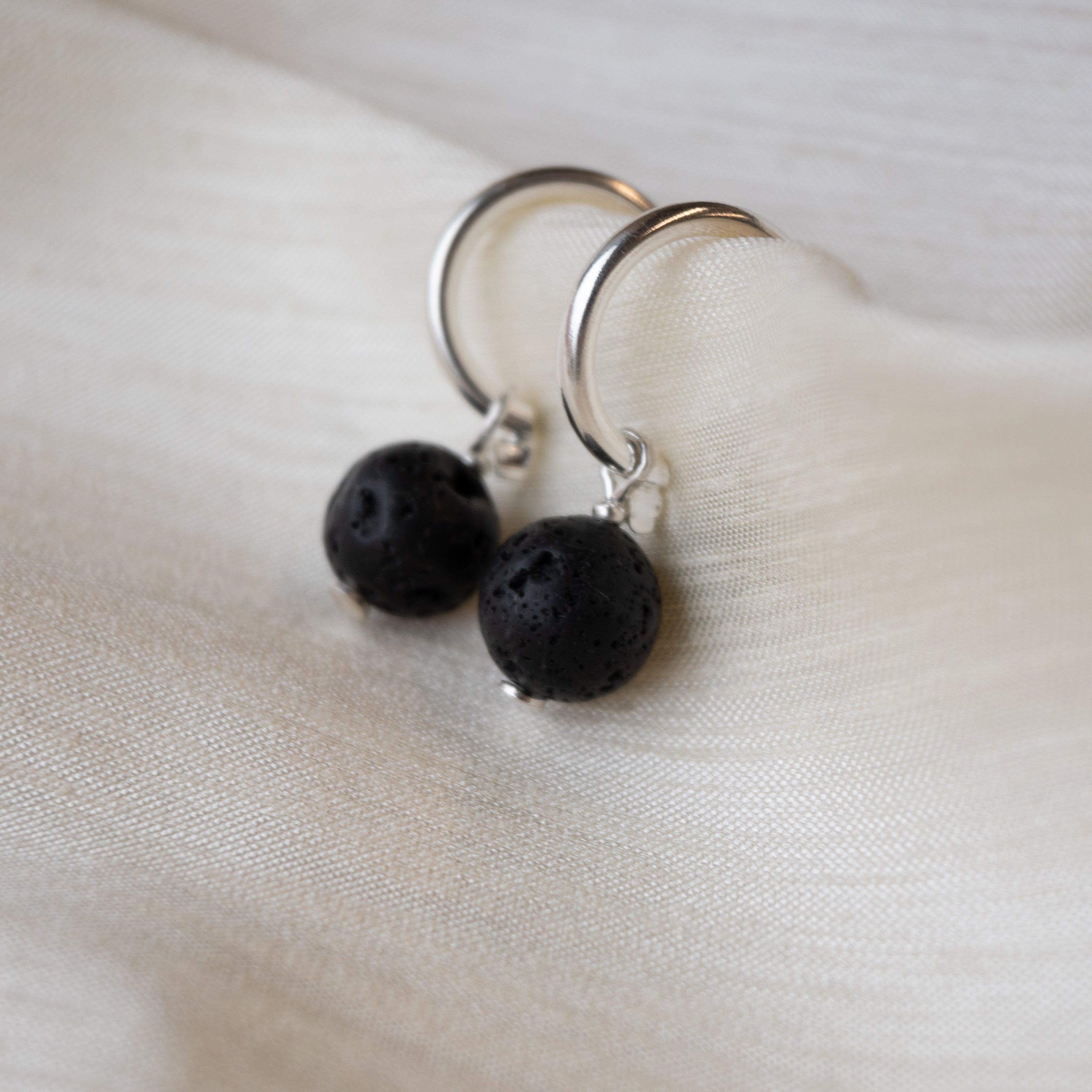 Alexandra Temple, Volcanic Stone Silver Hoop Earrings