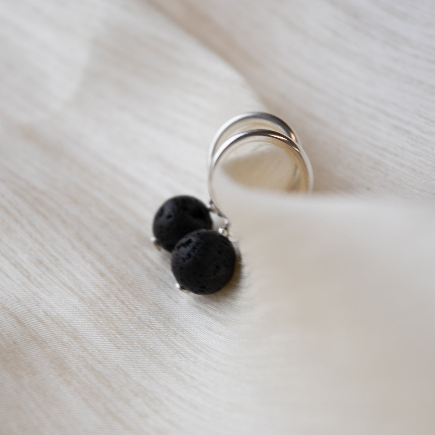 Alexandra Temple, Volcanic Stone Silver Hoop Earrings