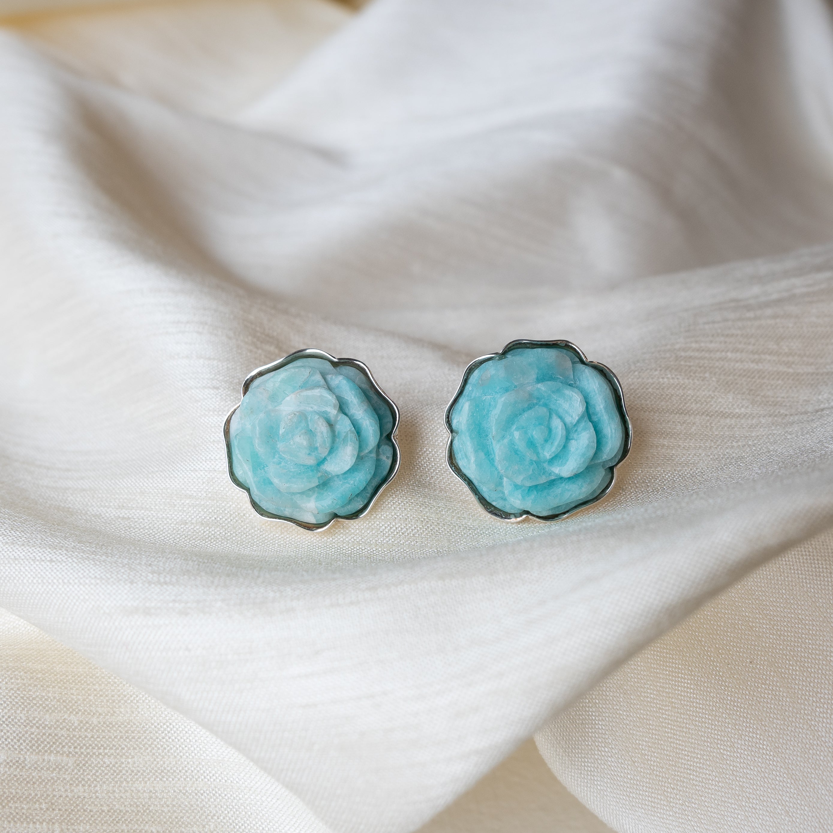 Alexandra Temple, Amazonite Rose Silver Earrings