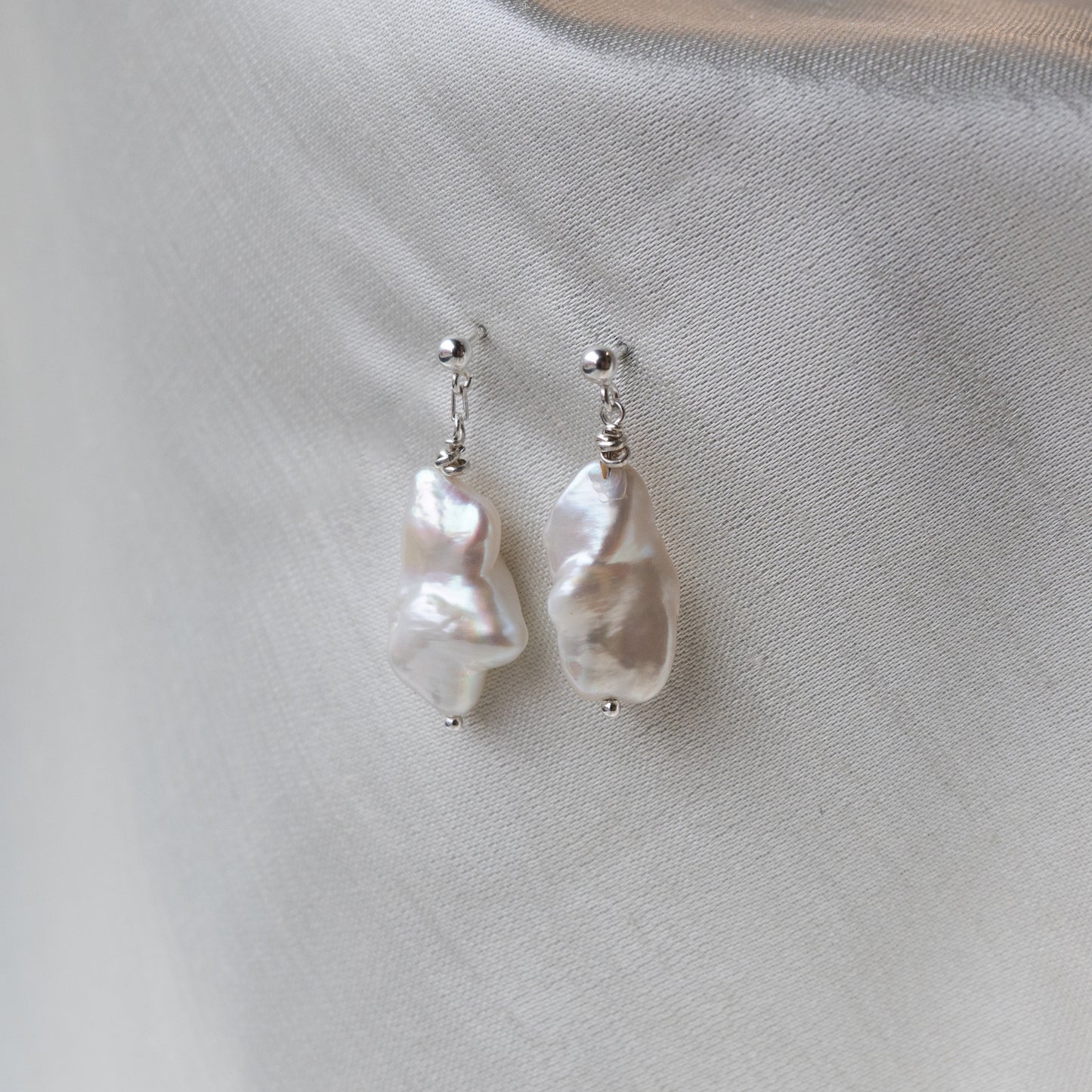 Brenda Wong, Pearl Earrings with Silver Knots