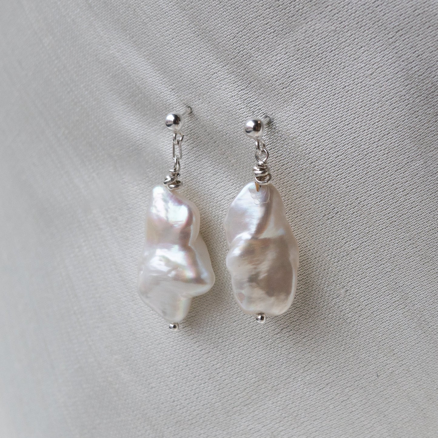 Brenda Wong, Sterling Silver Studs with White Baroque Pearls