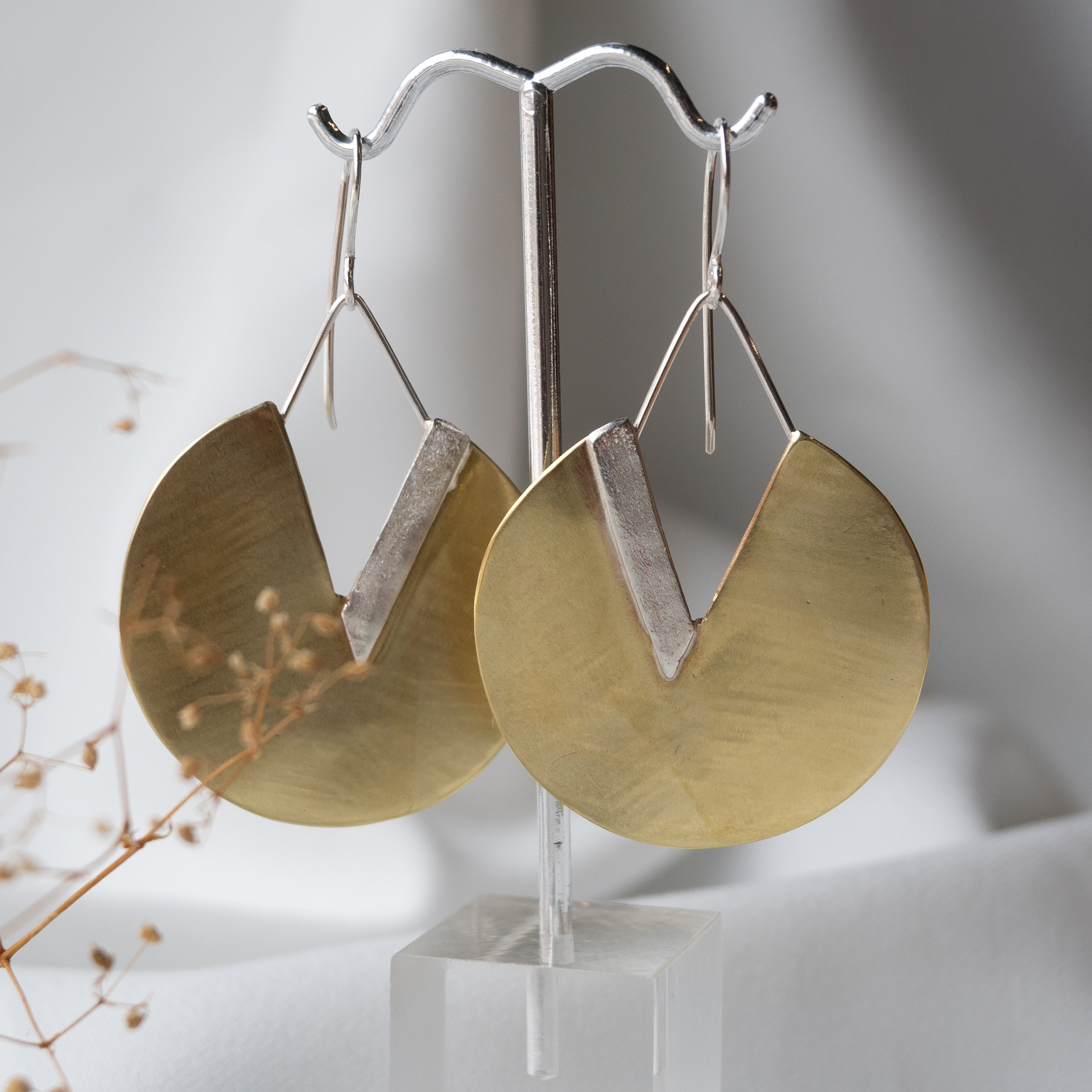 Galili Ellis, Brass and Silver Appliqué Split-Circle Earrings