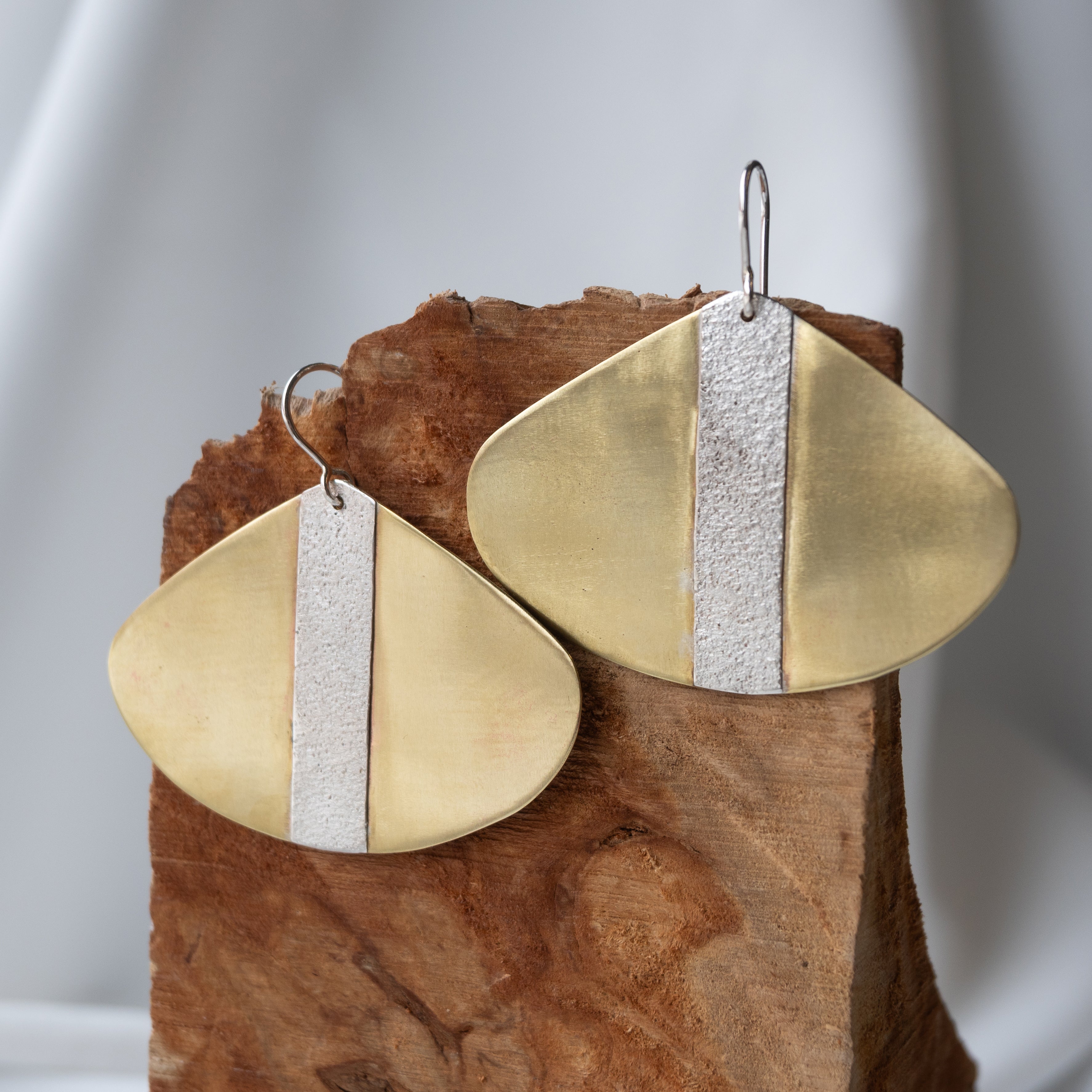 Galili Ellis, Large Brass and Silver Appliqué Earrings-1