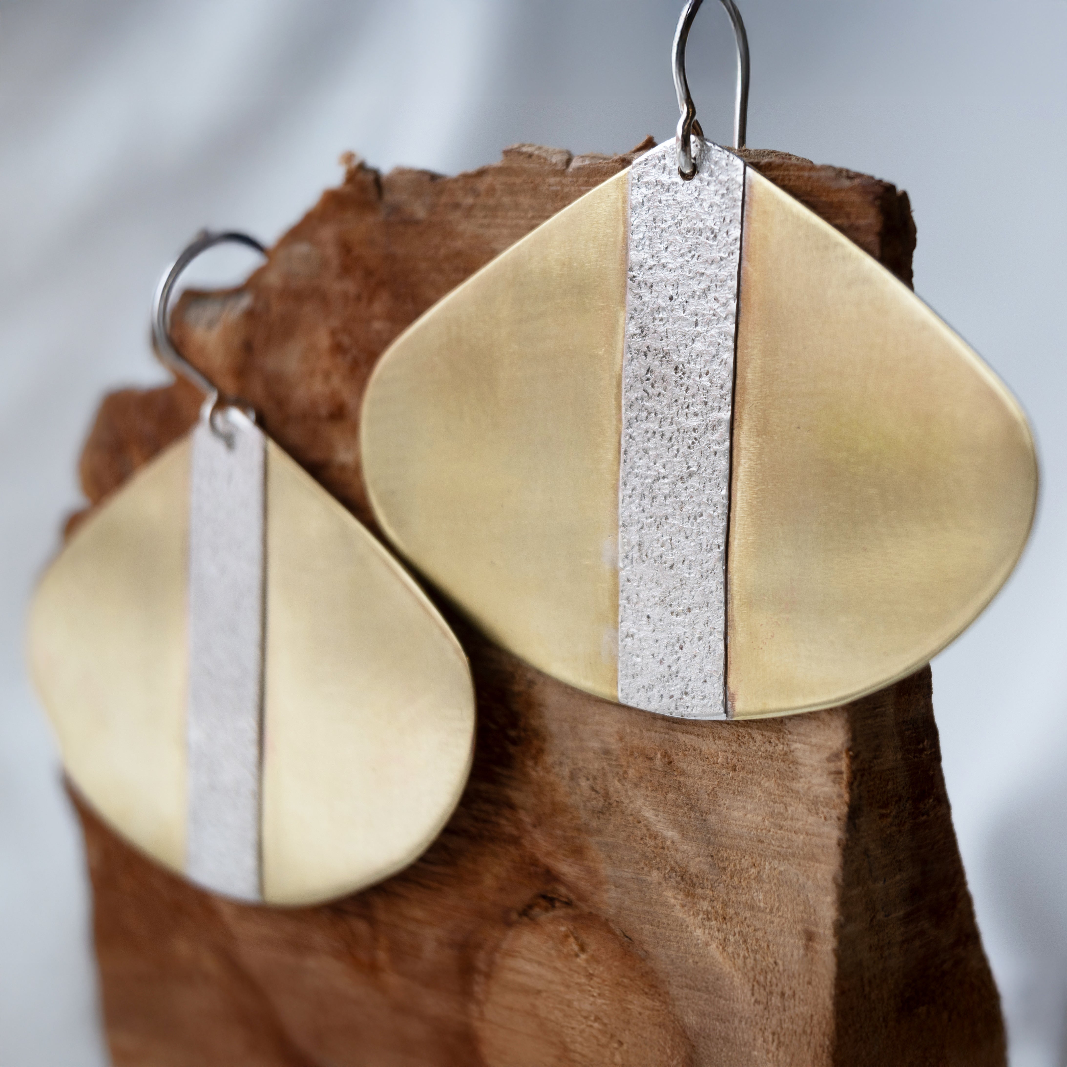 Galili Ellis, Large Brass and Silver Appliqué Earrings-2