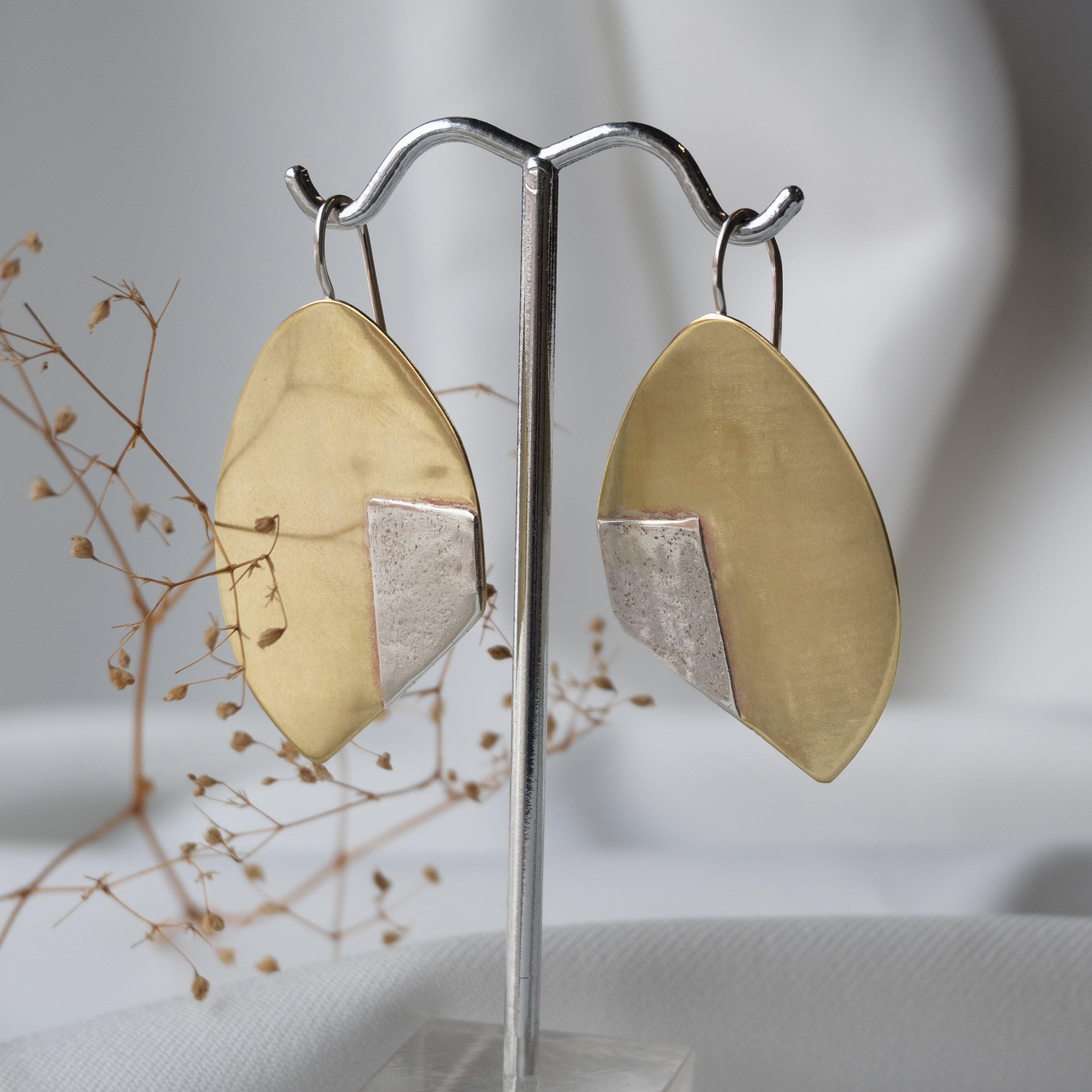 Galili Ellis, Sliced Brass and Silver Appliqué Earrings