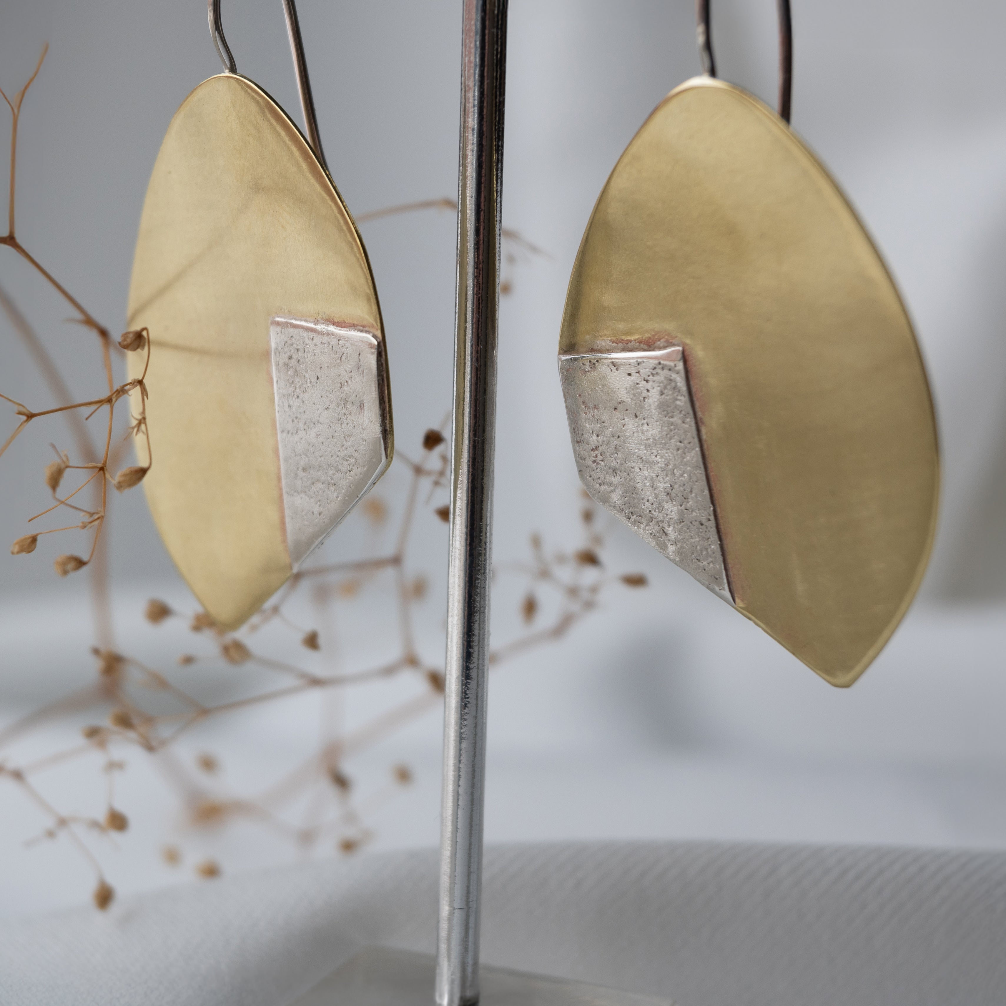 Galili Ellis, Sliced Brass and Silver Appliqué Earrings-2