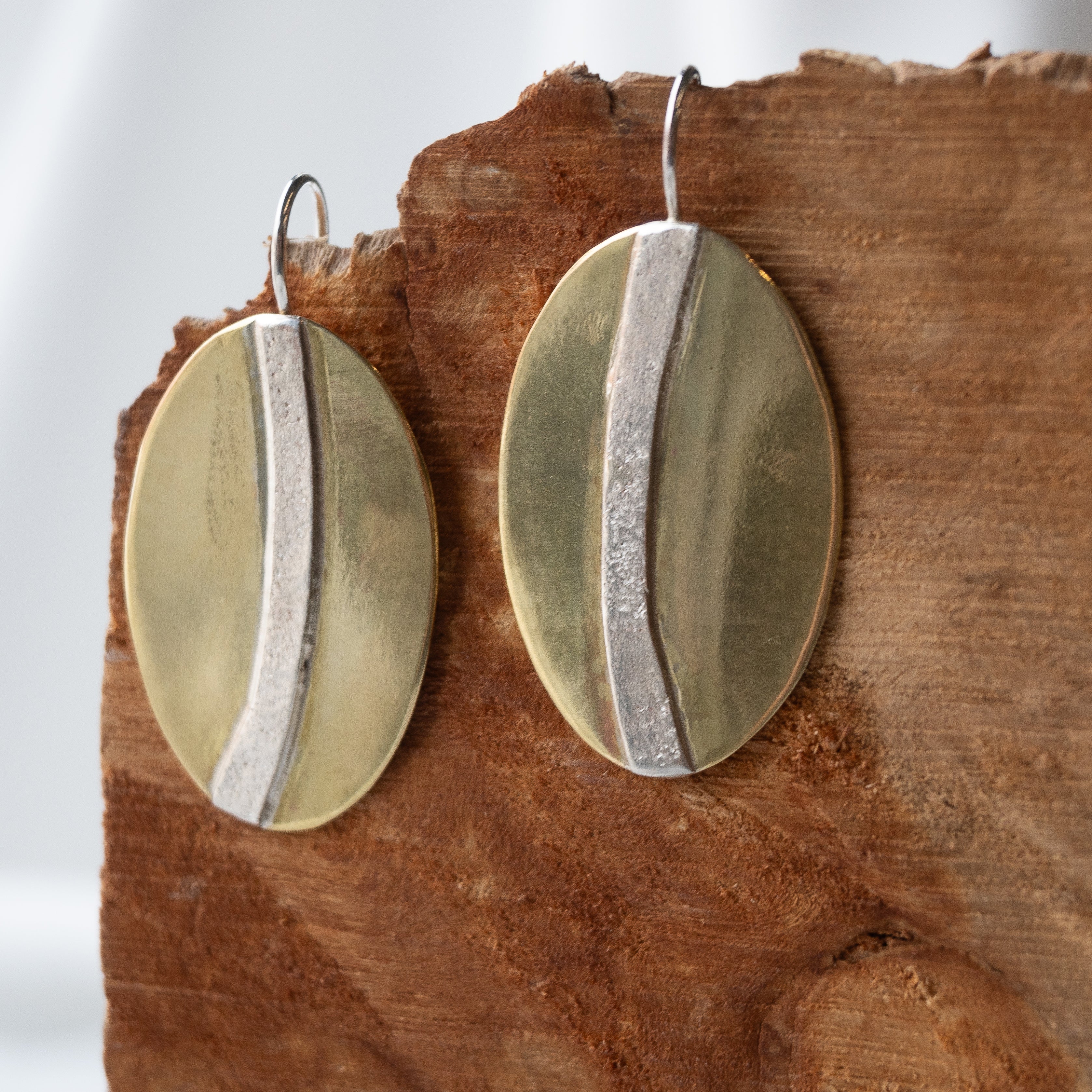 Galili Ellis, Brass and Silver Appliqué Oval Dangle Earrings