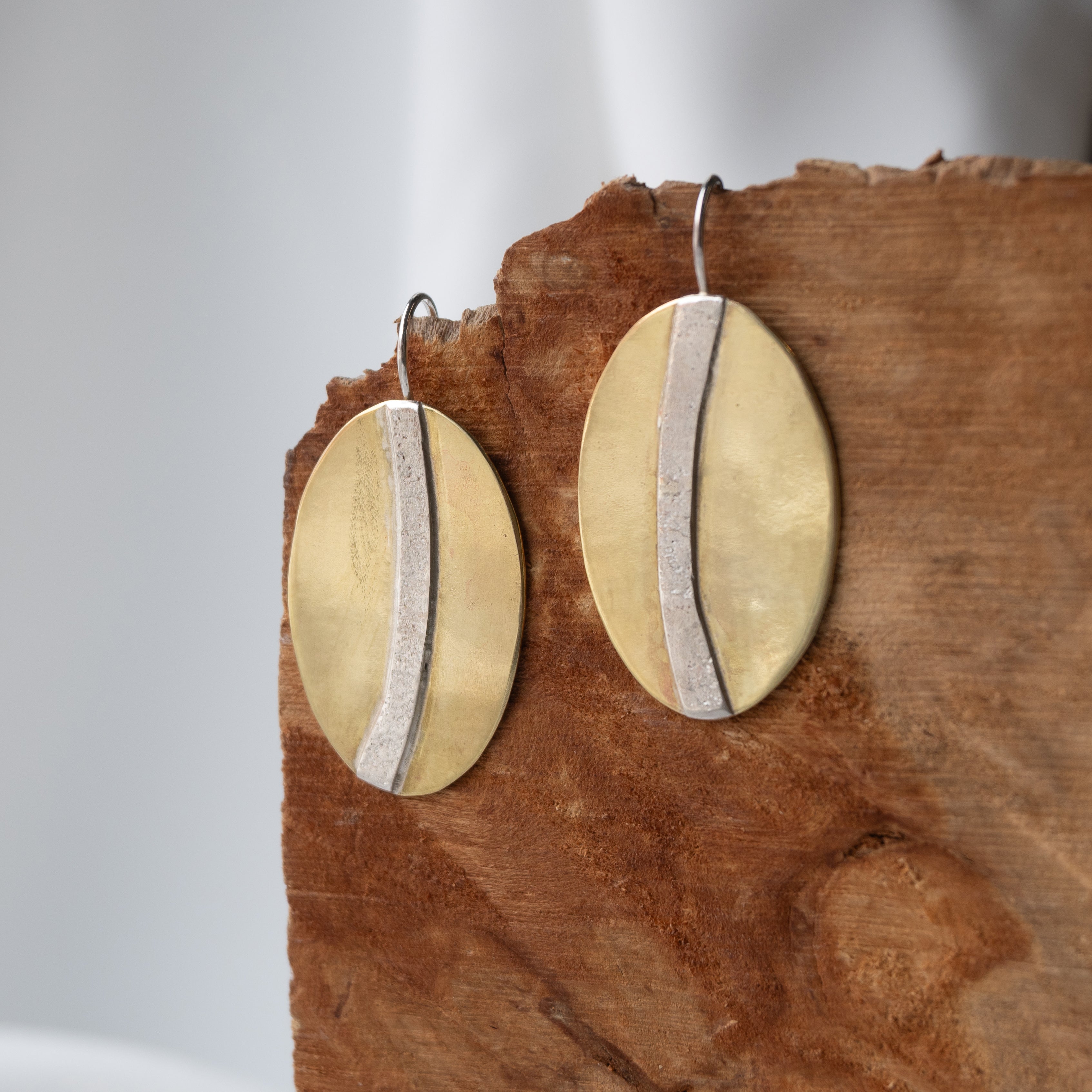 Galili Ellis, Brass and Silver Appliqué Oval Dangle Earrings