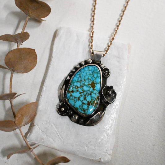 Galili Ellis, Turquoise Pendant with Sterling Silver Florals