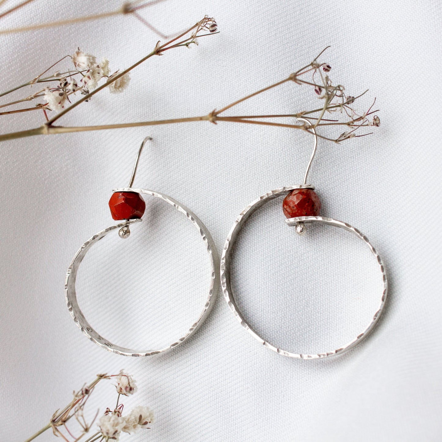 Galili Ellis, Silver Circle Earrings with Jasper Stones
