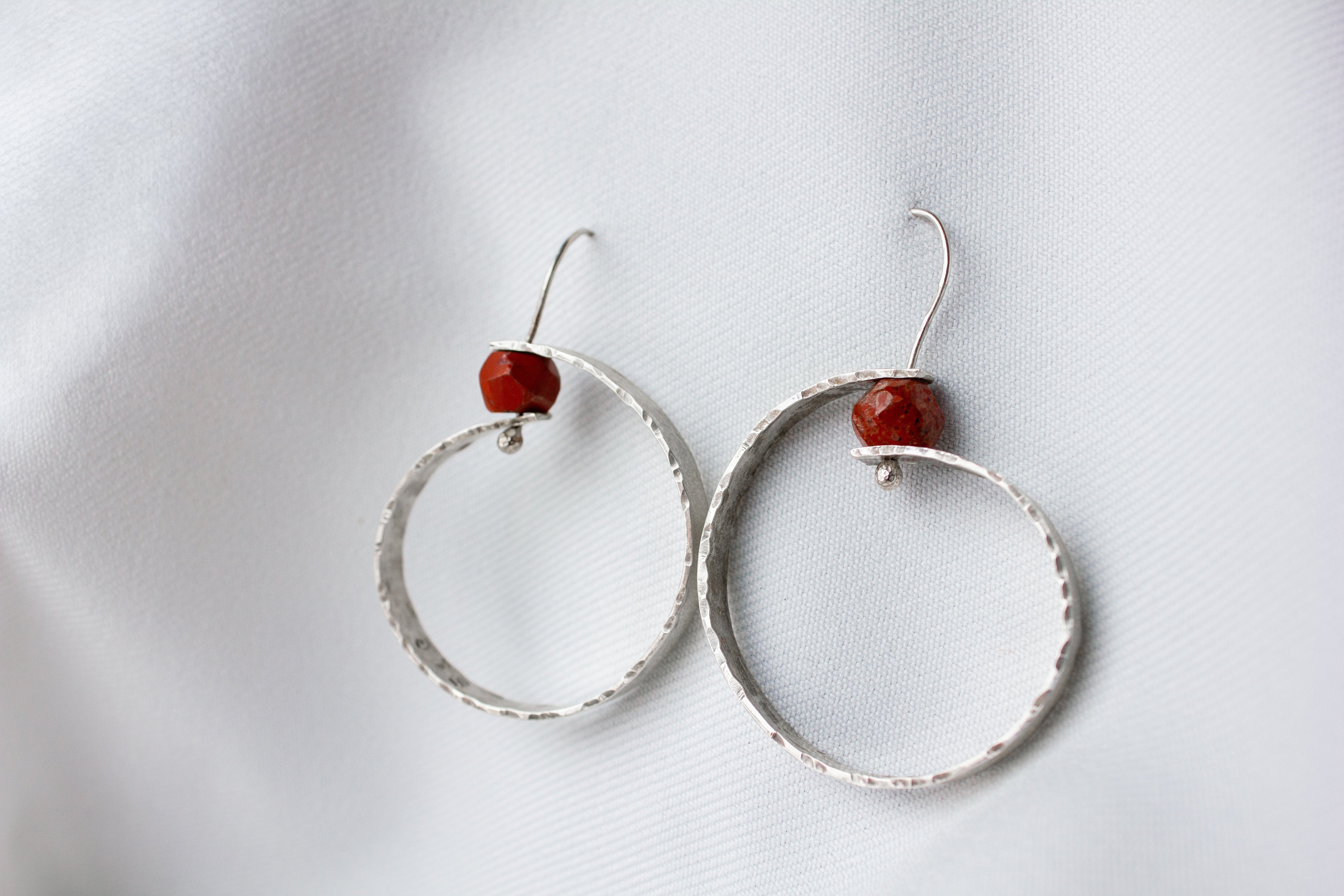 Galili Ellis, Silver Circle Earrings with Jasper Stones