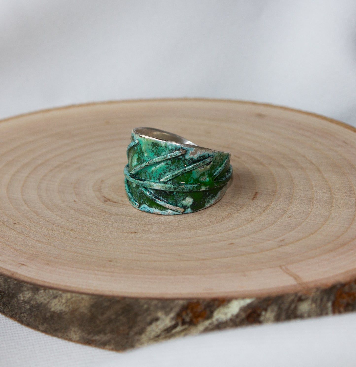 Galili Ellis, Silver and Green Leaf Ring