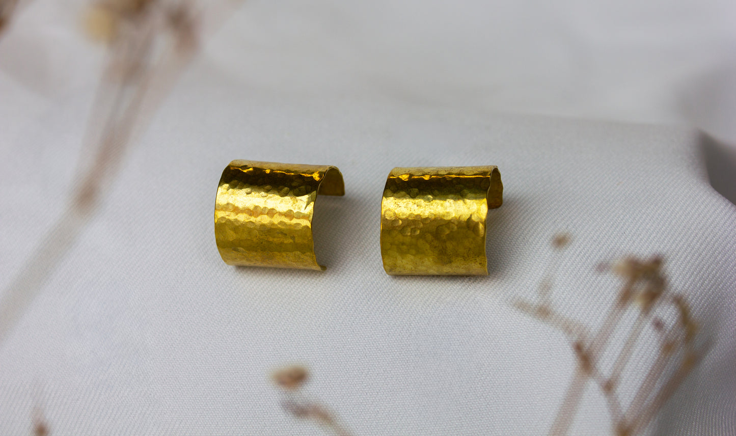 Galili Ellis, Hammered Brass Open Hoop Earrings