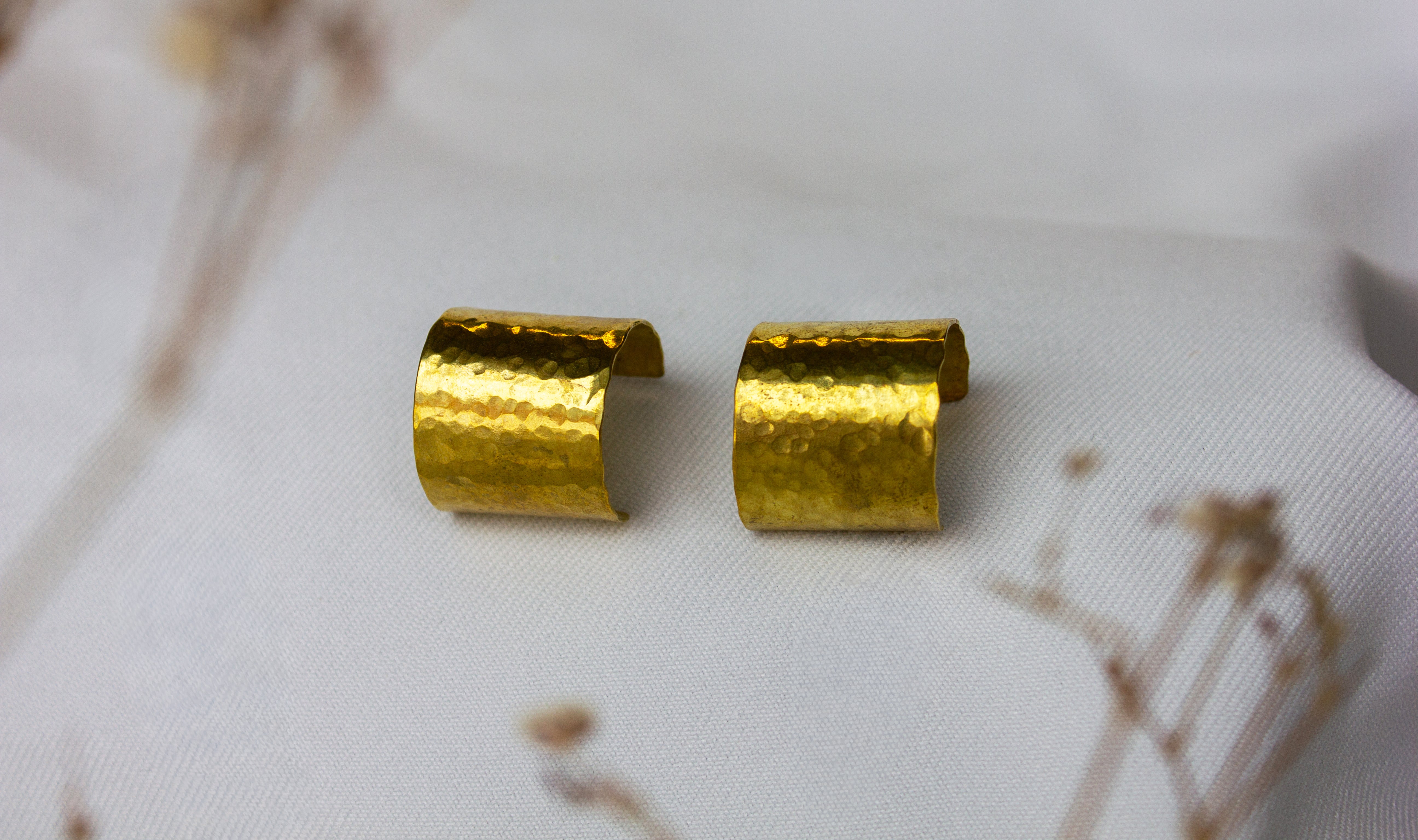 Galili Ellis, Hammered Brass Open Hoop Earrings