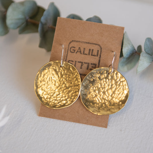 Galili Ellis, Hammered Brass Circle Dangle Earrings