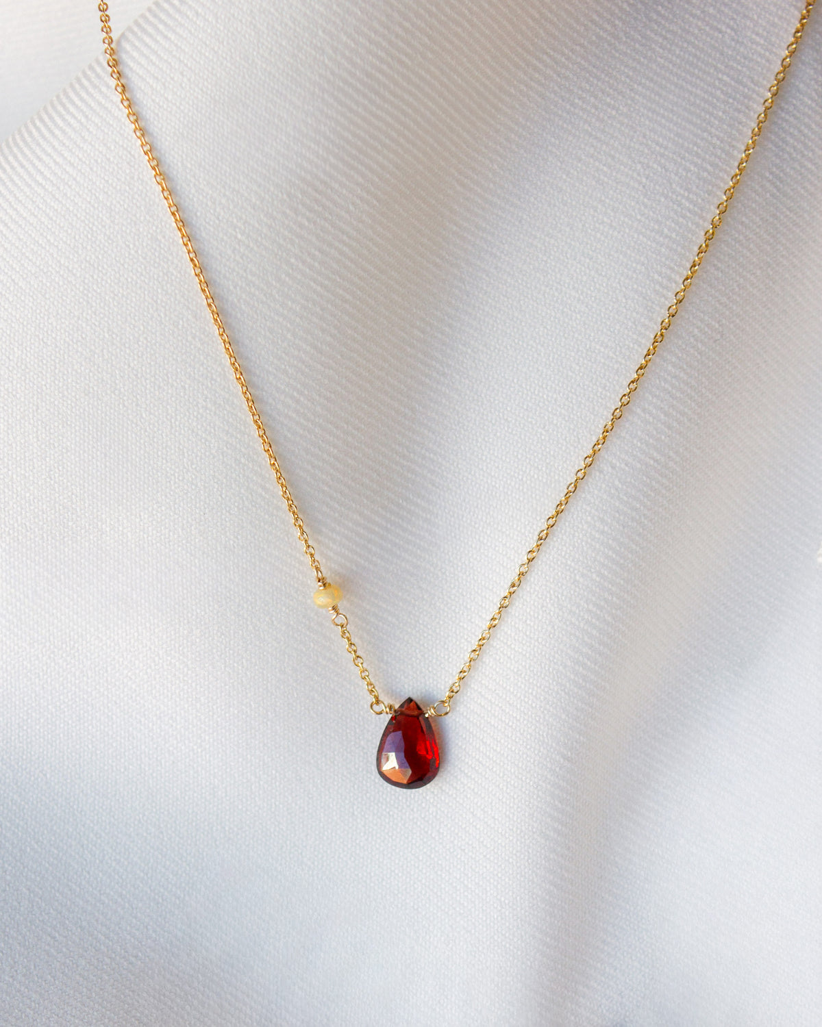 Kathryn Rebecca, Garnet Pear Gold Necklace-3