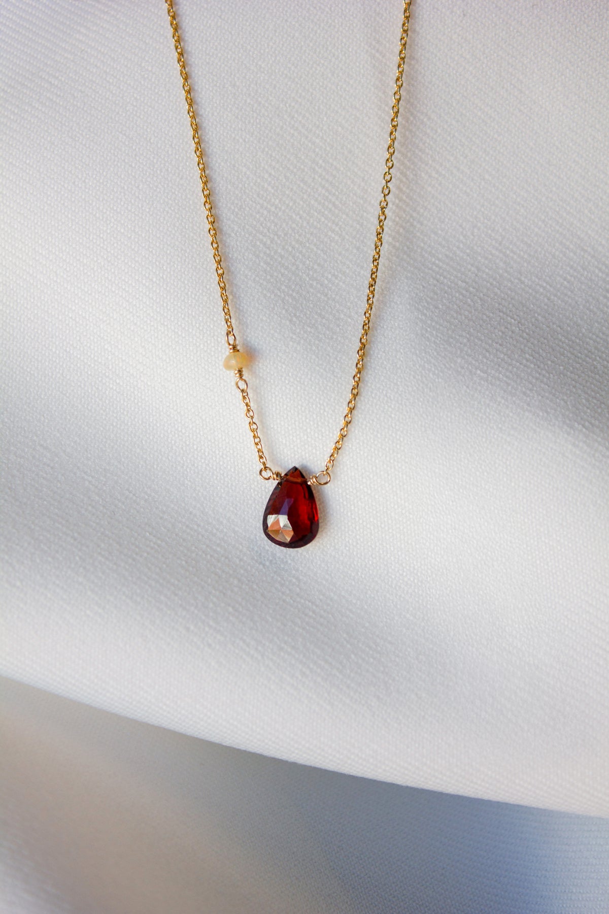 Kathryn Rebecca, Garnet Pear Gold Necklace-4